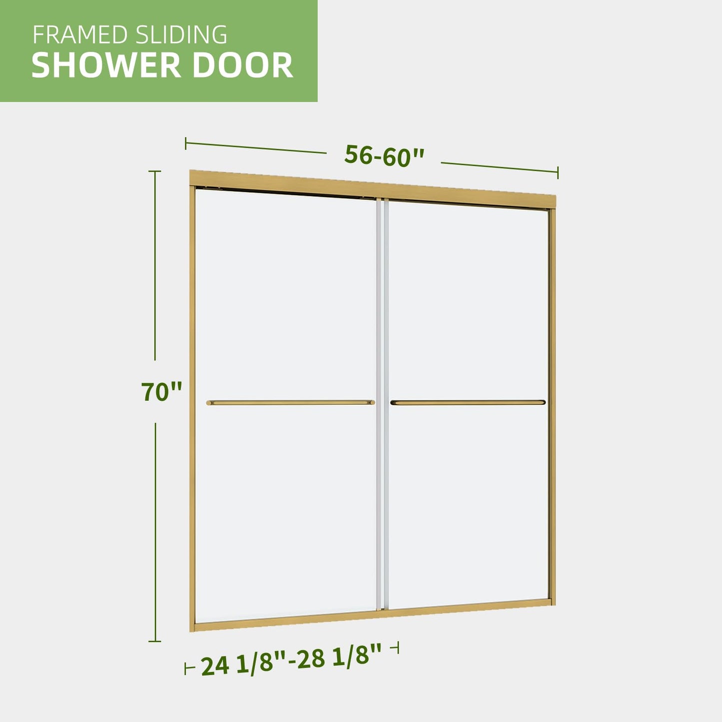 ACE DECOR 56-60" W x 70" H Semi-Frameless Shower Door, Double Sliding Shower Door with 1/4" (6mm) Clear SGCC Tempered Glass, Brushed Gold Finish Shower Doors, Reversible Installation