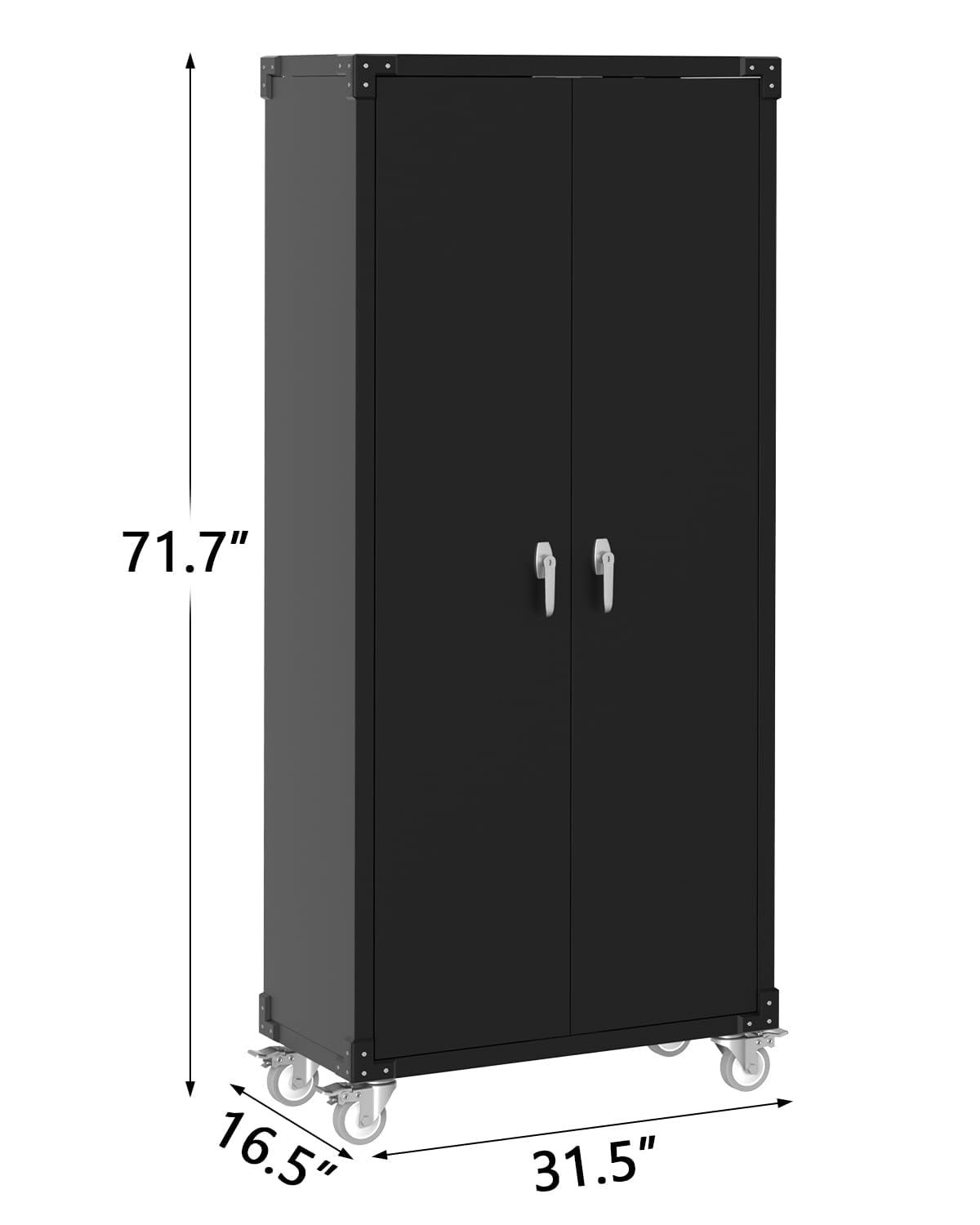 Garage Storage Cabinet 72 in Locking w/Wheels & Pegboard | Heavy-Duty Steel w/ 4 Adjustable Shelves | Workshop Home Office Organizer, Black