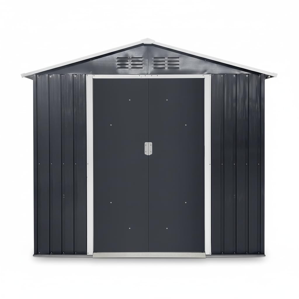 YOPTO 7x4.3 FT Metal Garden Sheds with Window,Outdoor Heavy-Duty Steel Storager Tool Shed W/Sliding Door and Punched Vents,Waterproof Building Organizer for Storing Motorcycle,Bicycles,Grey