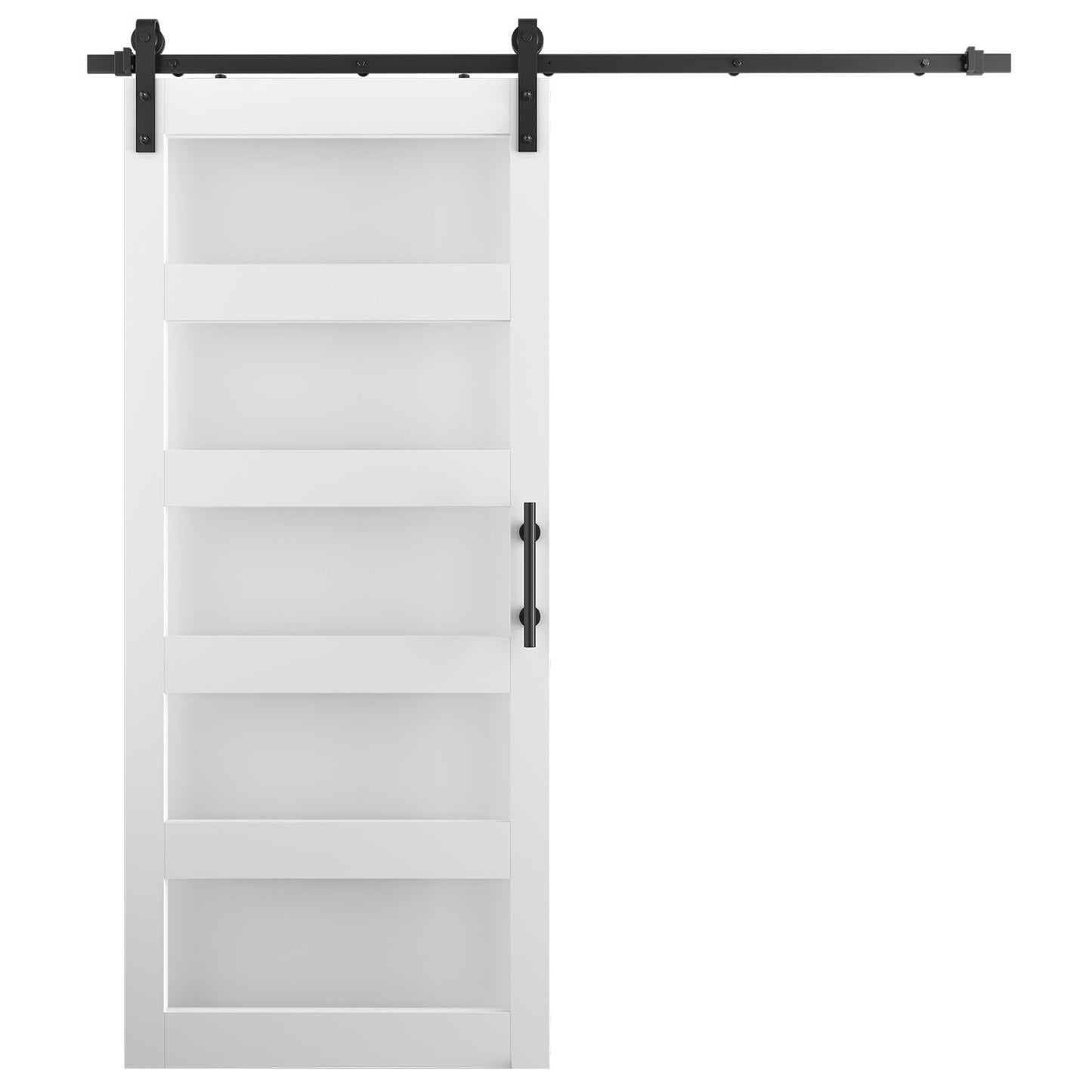 ALAMEDADT 36'' x 84'' Glass Barn Door and 6.6 Ft Hardware Kit Included, MDF White Barn Door Slab with Frosted Glass, PVC Surface, Combined with Handle and Floor Guide-Assembly Required, White