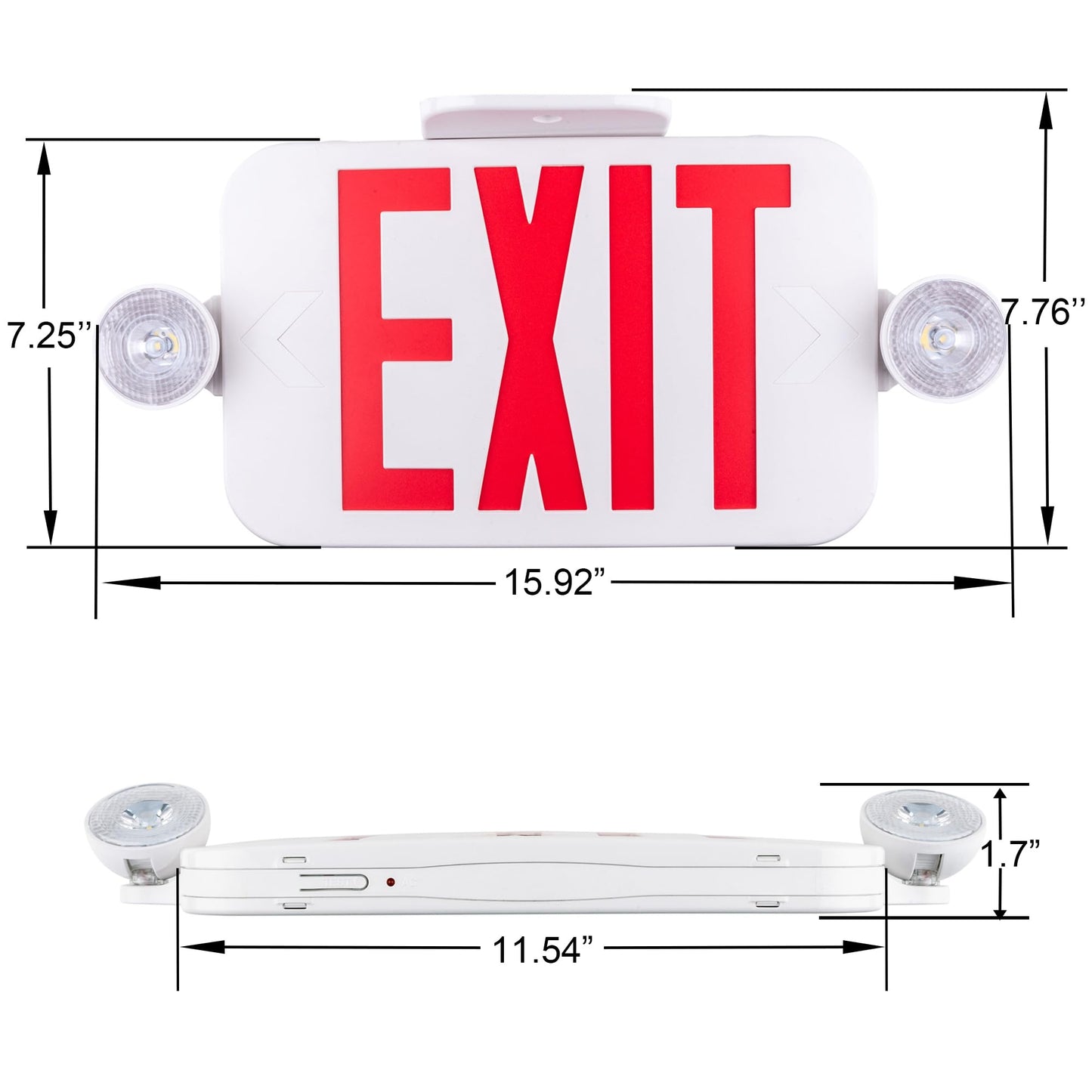 LIT-PaTH LED Combo EXIT Sign with 2 Adjustable Head Lights and Double Face, Back Up Batteries- US Standard Red Letter Emergency Exit Lighting, UL 924 and CEC Qualified, 120-277 Voltage, 2-Pack
