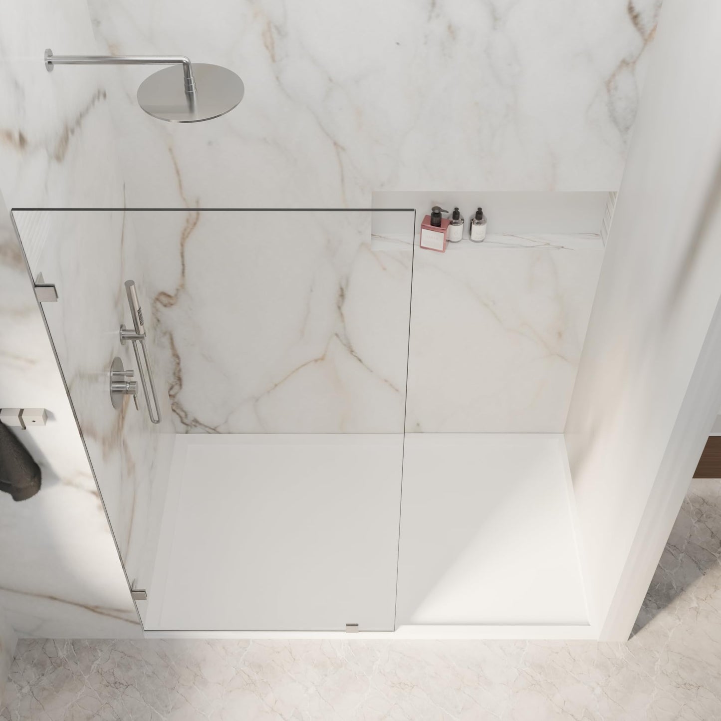 32" W x 72" H Fixed Shower Glass Panel, 3/8” 10mm Single Frameless Shower Doors for Walk in Shower with Clear Tempered Glass Explosion-Proof Film for Bathroom, Chrome Finish, Silver