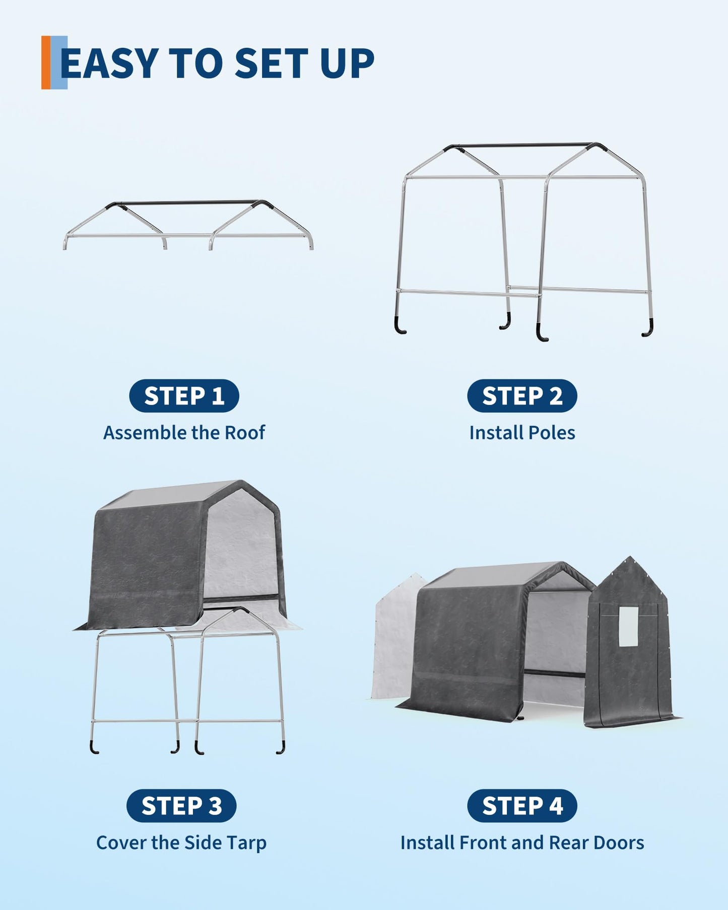 GarveeLife Outdoor Portable Storage Shed with Roll-Up Door & Vent, 240G Heavy-Duty Shelter Waterproof PE Tarp, UV-Resistant Storage Sheds for Motorcycle, Firewood, Garden and Tools (Gray, 6'x8')