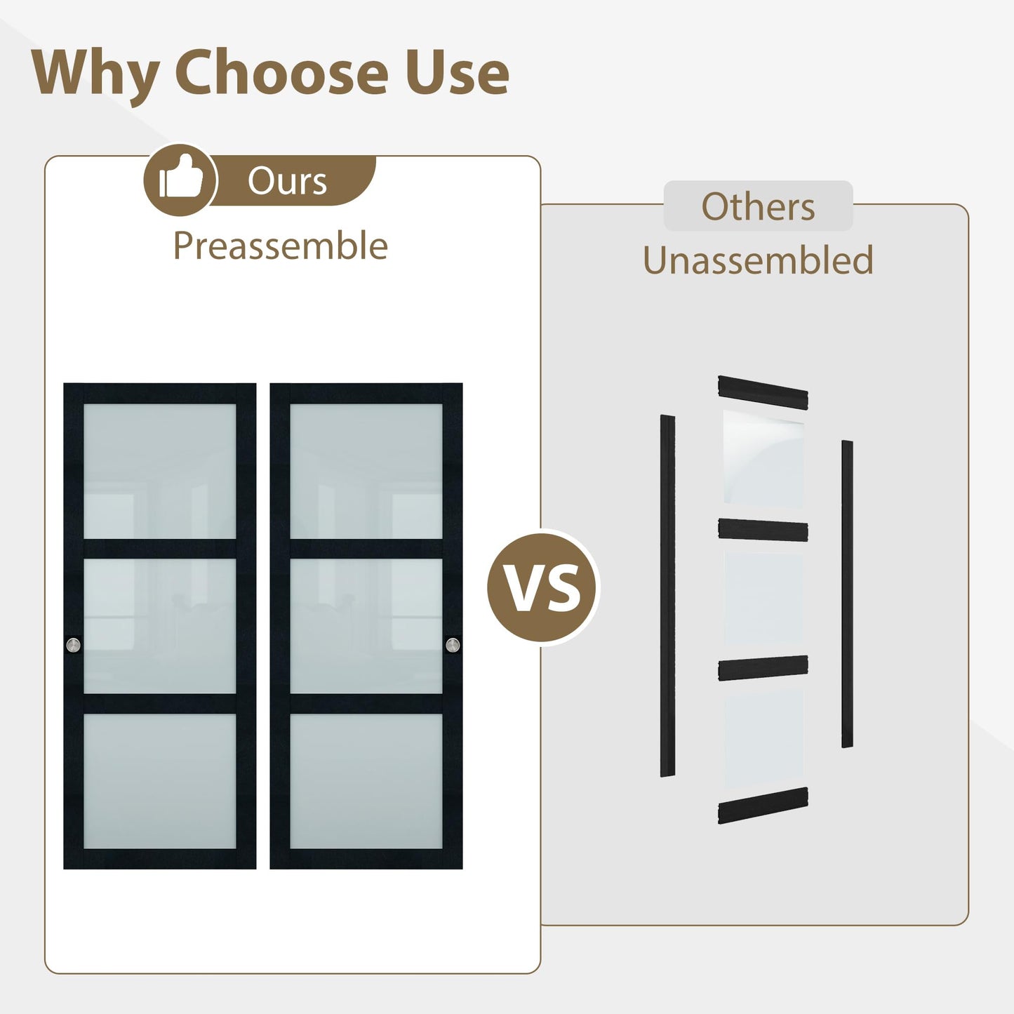 BARNSMITH 60x80" Sliding Closet Door, 3-Panels Preassembled Frosted Glass Door Panel with Hardware Kits & Matching Fascia, MDF Covered with Water-Proof & Anti-Scratch PVC Surface, Black