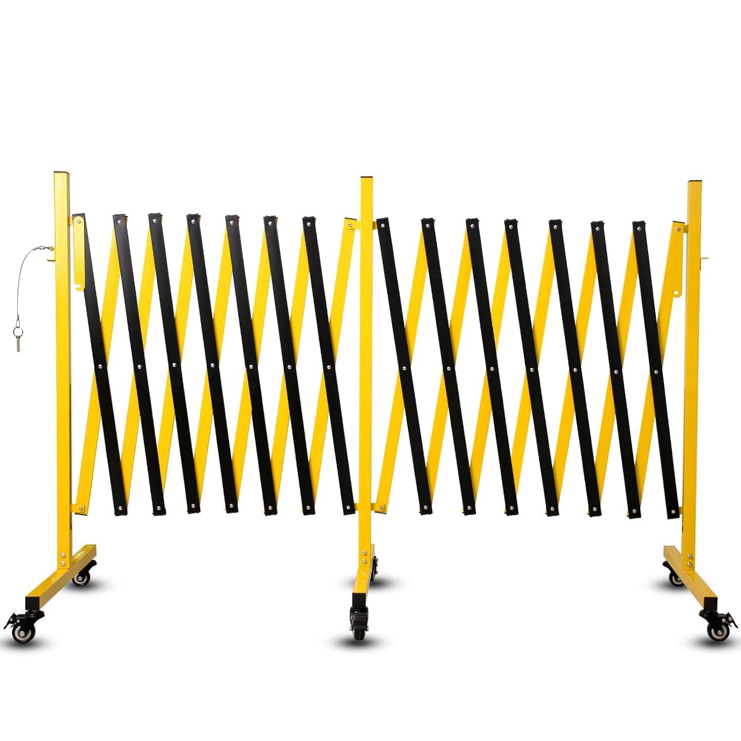 23FT Traffic Barricade with Casters, Metal Expandable Barricade, Folding Security Gate, Retractable Fence Outdoor Barricade Fence for Construction Area, Traffic Control