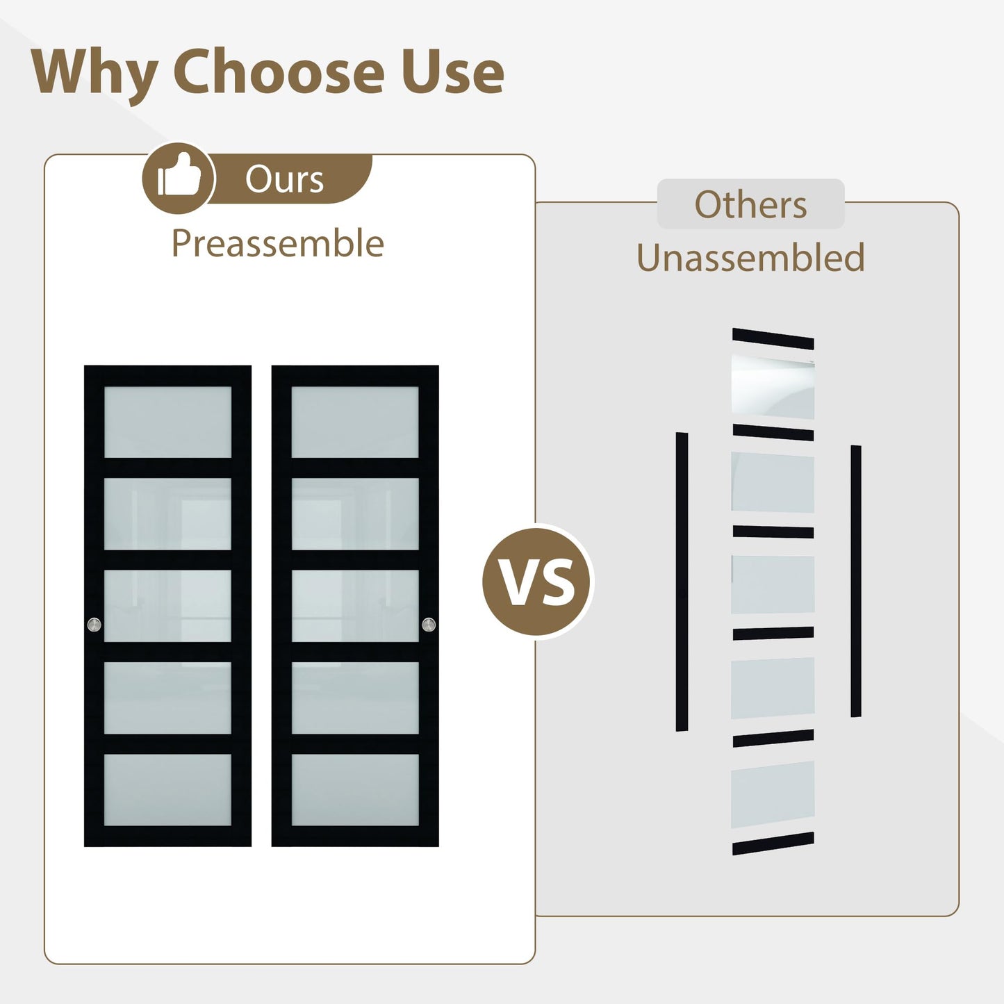 BARNSMITH 48x80 Sliding Closet Door, 5-Panels Preassembled Frosted Glass Door Panel with Hardware Kits & Matching Fascia, MDF Covered with Water-Proof & Anti-Scratch PVC Surface, Black