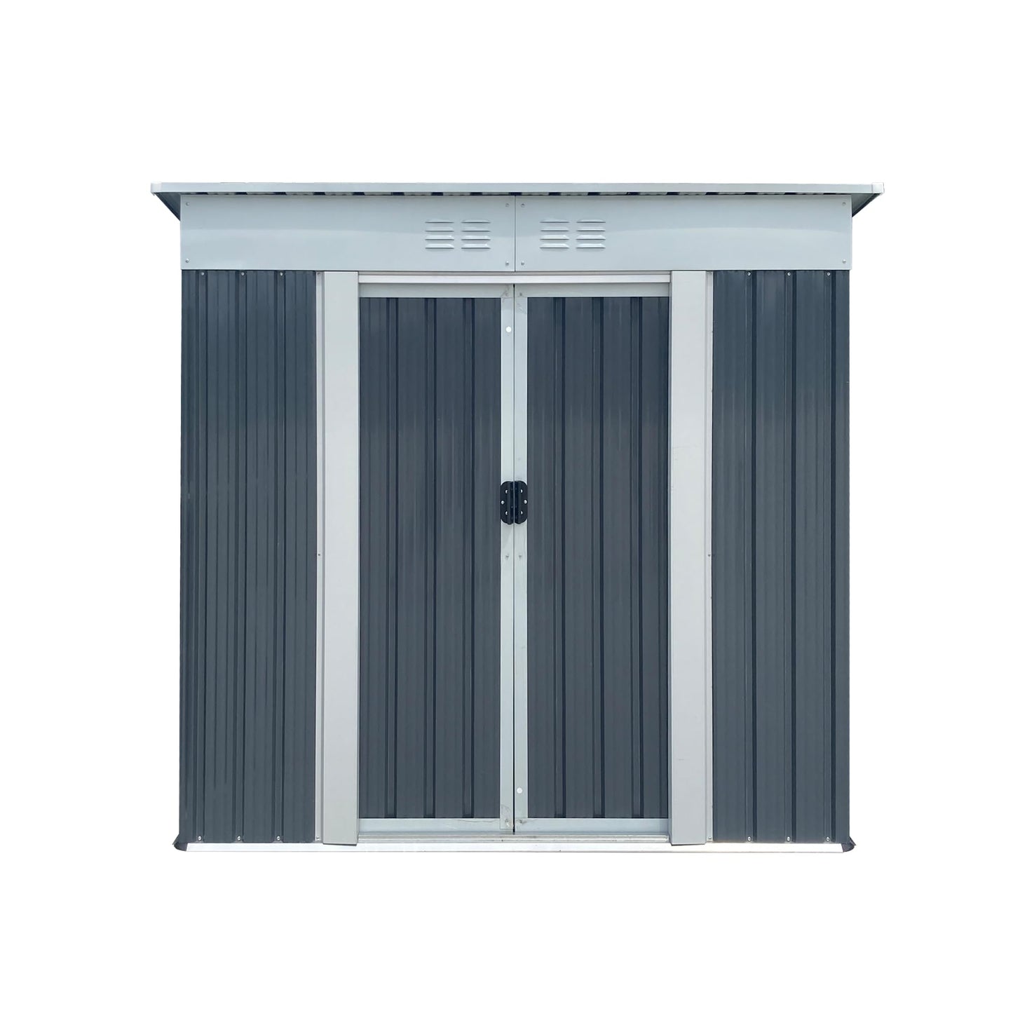 KEIKI 6x4 FT Outdoor Storage Shed with Pent Roof and Lockable Sliding Door, Small Waterproof Galvanized Steel Storage House with Aluminum Alloy Frame for Garden, Backyard, Patio, Lawn, Grey & White