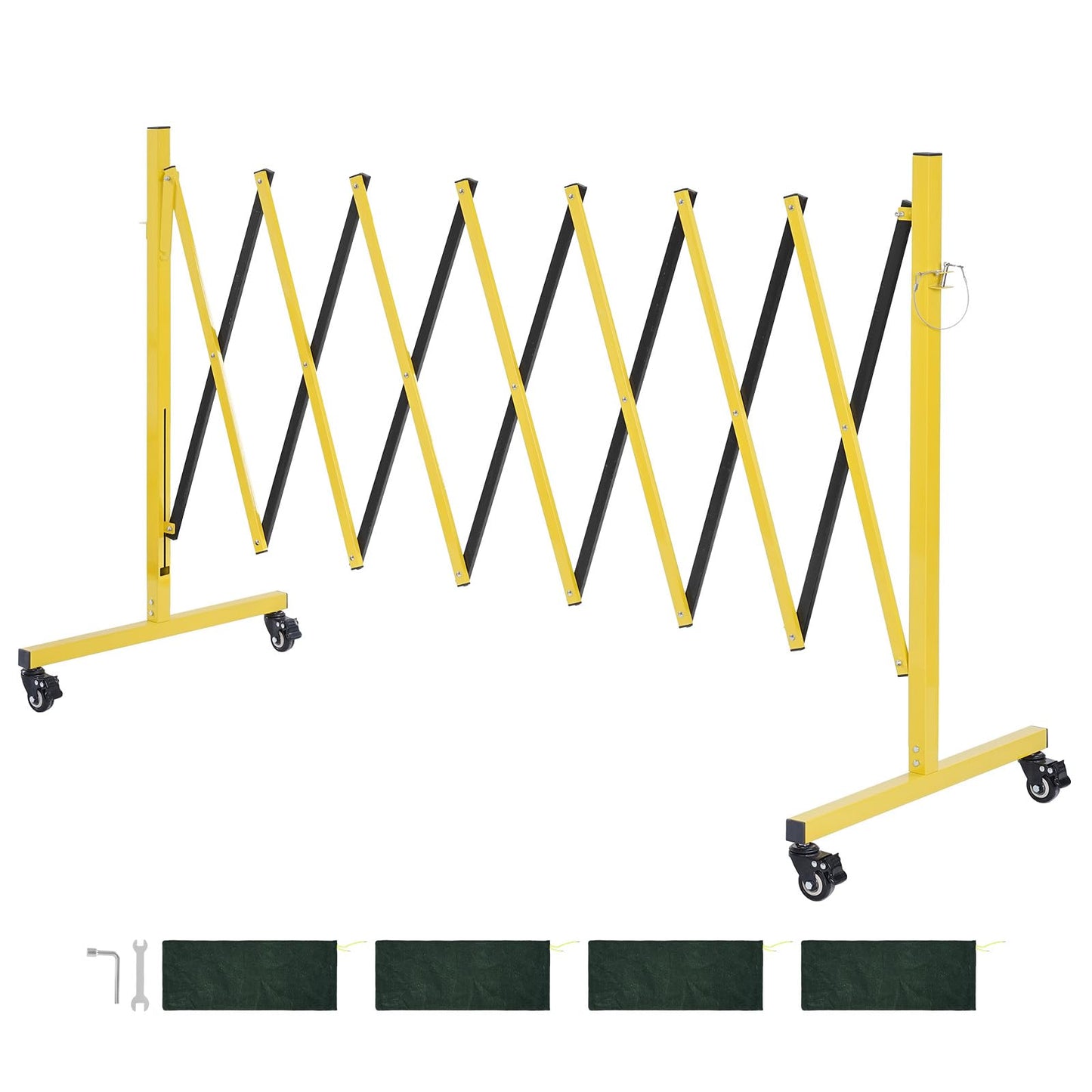 VEVOR Industrial Expandable Barricade, 12FT Expandable Safety Barrier, Flaxible Mobile Barricade with Locking Casters, Portable Folding Security Gate Traffic Fence for Driveway Warehouse Elevator