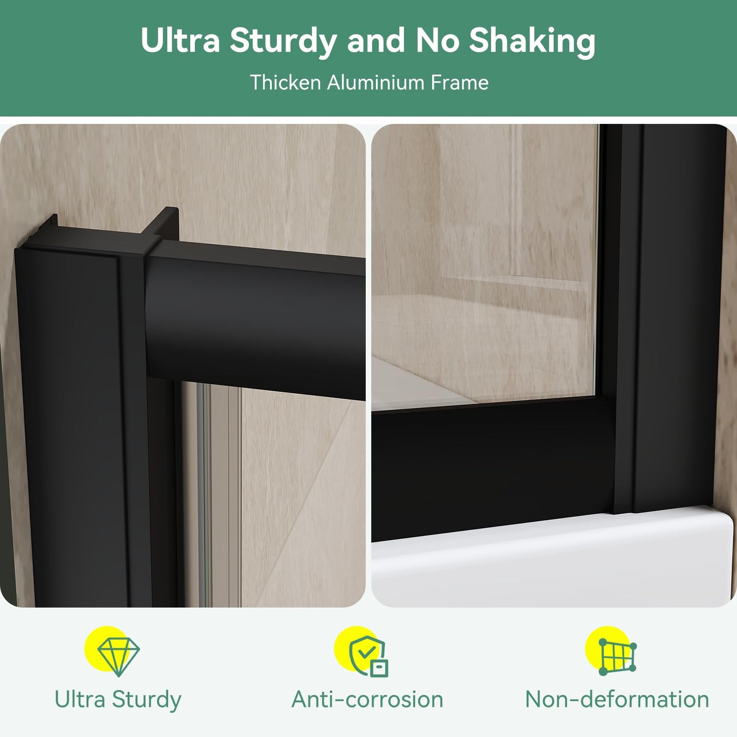 Hydrave Sliding Shower Door 60 in.D x 72 in. H|1/4 in. High-Strength Clear Tempered Glassd Shower Door| Aluminum Frame Semi-Frameless Sliding Door| Black (Shower Base Not Included)