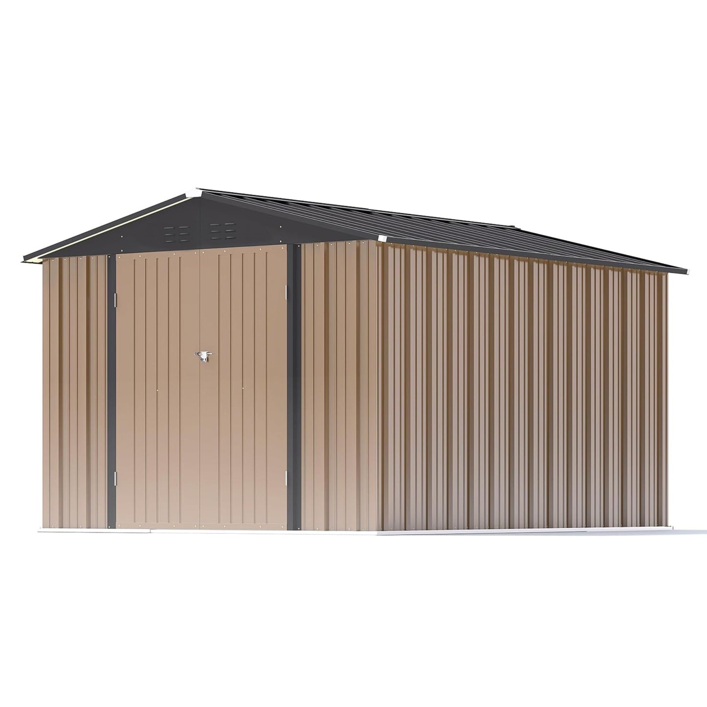 Patiowell 8x10 FT Outdoor Storage Shed, Large Garden Tool Metal Shed with Sloping Roof and Lockable Door, Outside Sheds for Backyard Patio Lawn, Brown