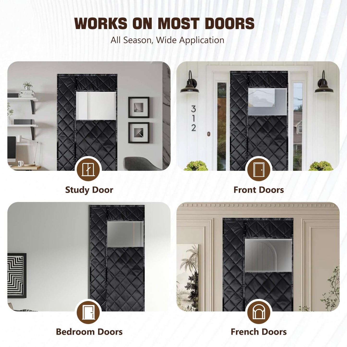 MEKOTRIN Magnetic Insulated Door Cover, Fits Up to 38” x 82”, Thermal Curtain with Visible Windows for RVs, Campers & Trailers | Durable Oxford Cloth & Cotton | Keeps Cool Air in –for Winter
