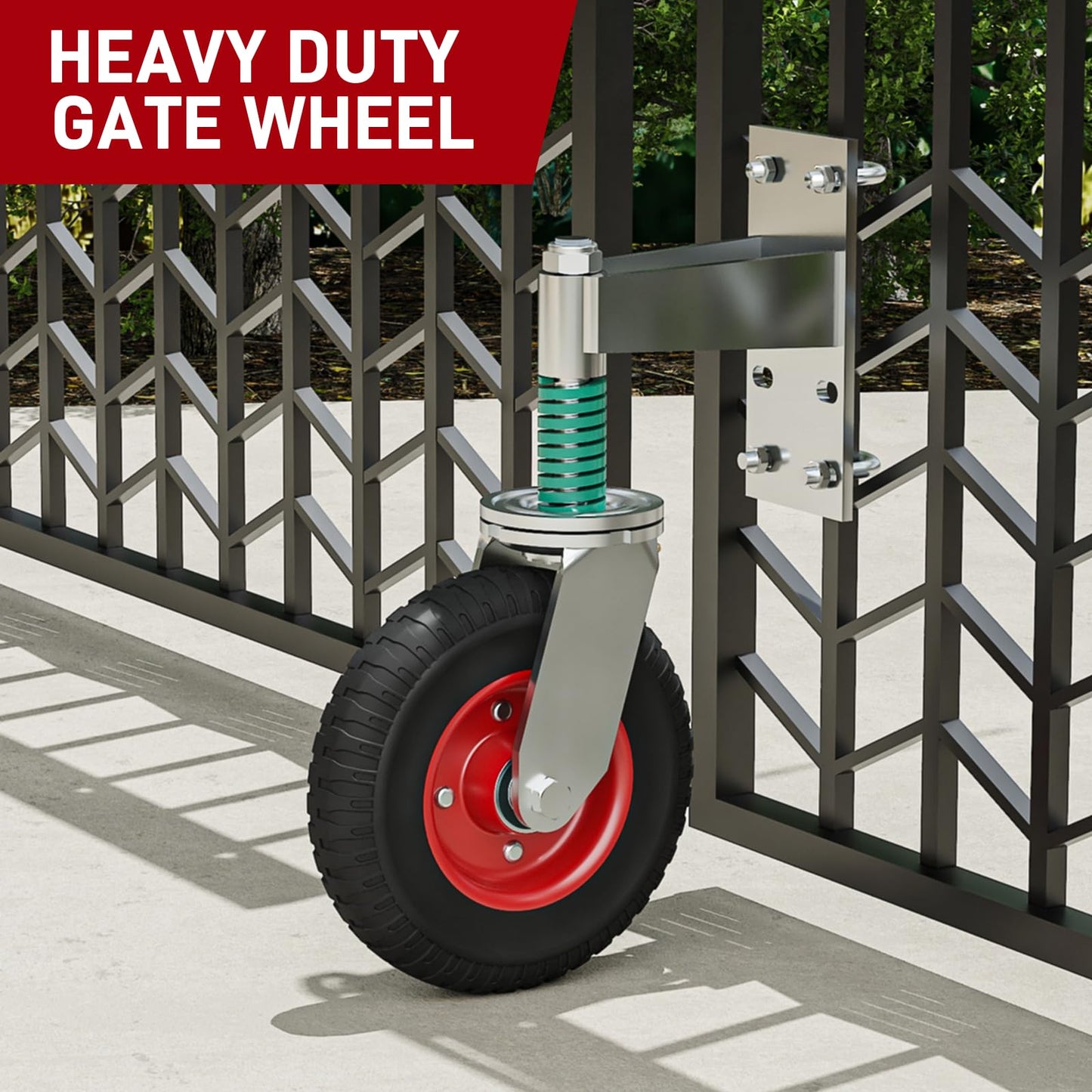 DOZAWA Gate Wheel, 8 Inch Heavy Duty Fence Gate Wheels for Wooden Gate and Metal Tube Gate, Support to 700 lbs, Spring-Loaded 360 Degree Rotation Gate Caster Kit (Red)