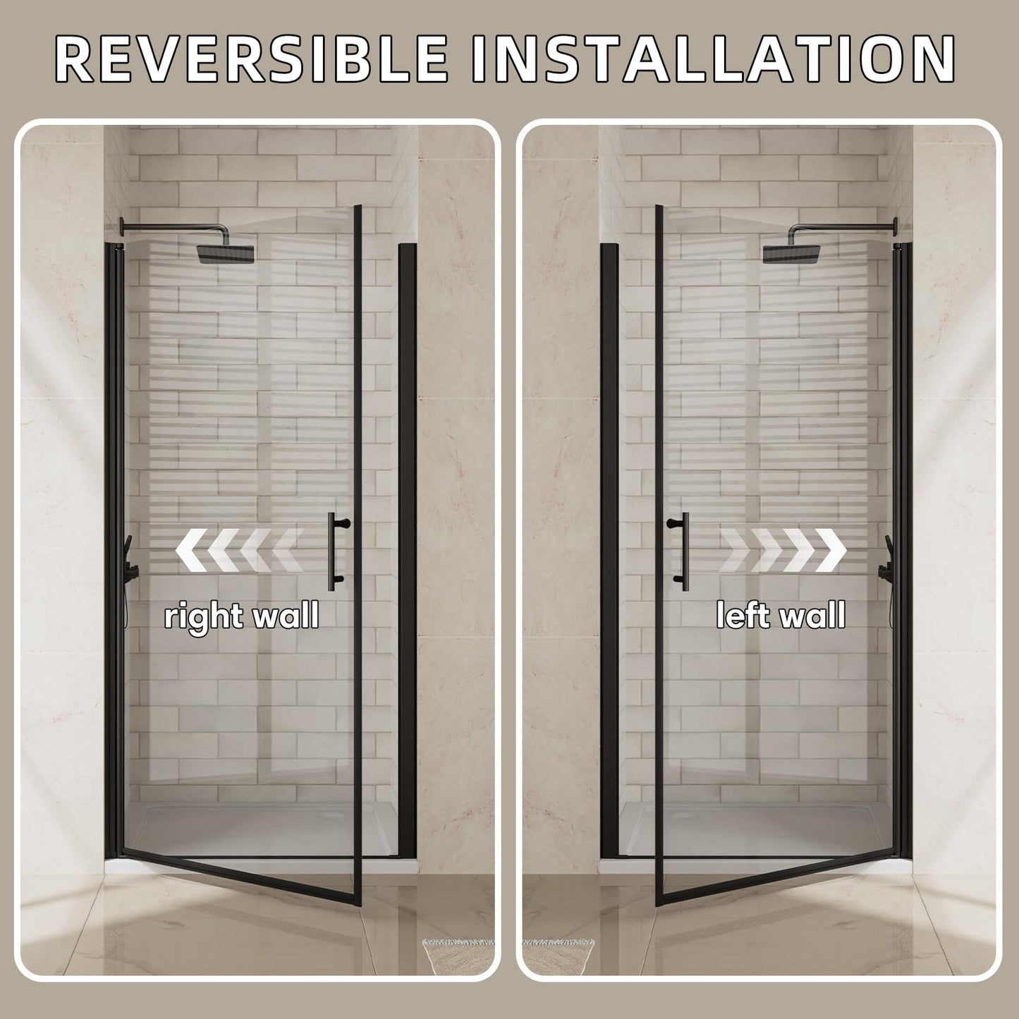 Royal Guard 24"-25.4" W x 72" H Frameless Pivot Shower Door,Swing Shower Glass Doors with 1/4"(6mm) Clear SGCC Tempered Glass,Reversible Installtion,Matte Black