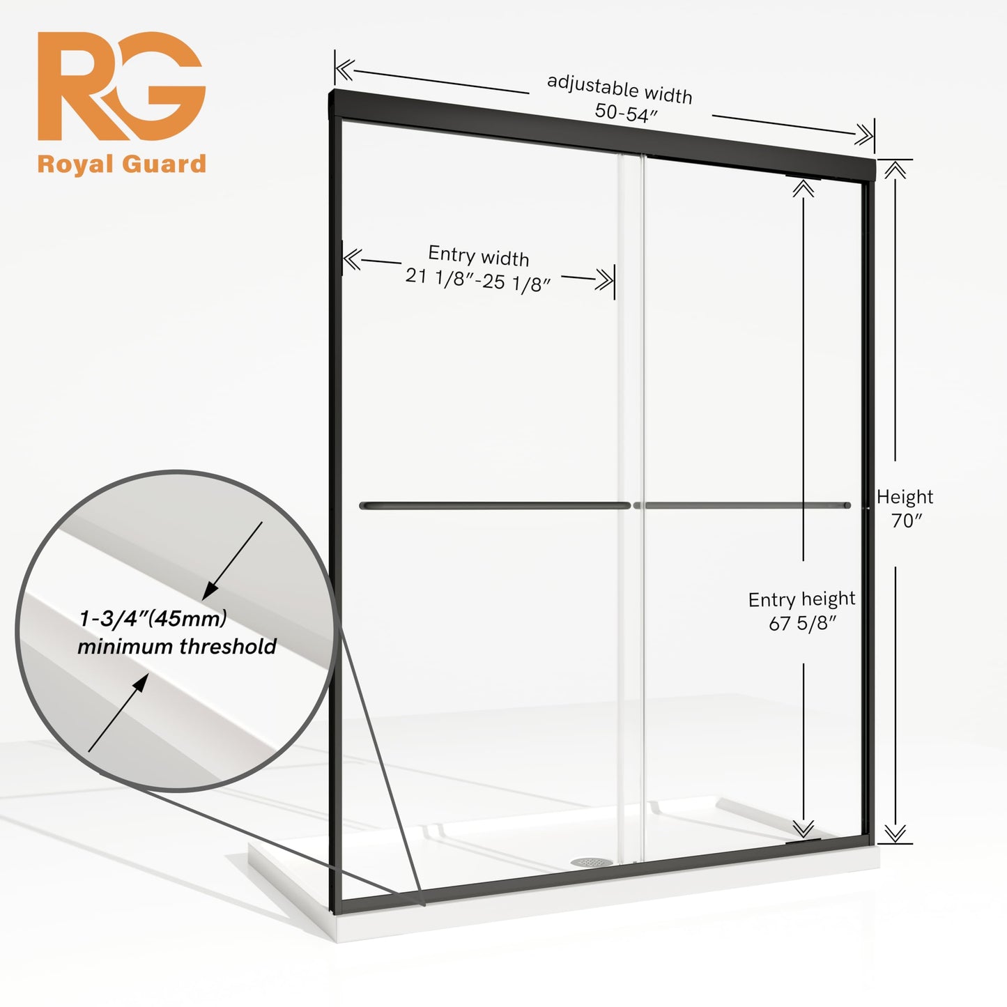 Shower Door,50-54" W x 70" H Semi-Frameless Double Sliding Glass Shower Doors with 1/4'' (6mm) Clear SGCC Tempered Glass Panel,Bypass Shower Enclosure,Matte Black