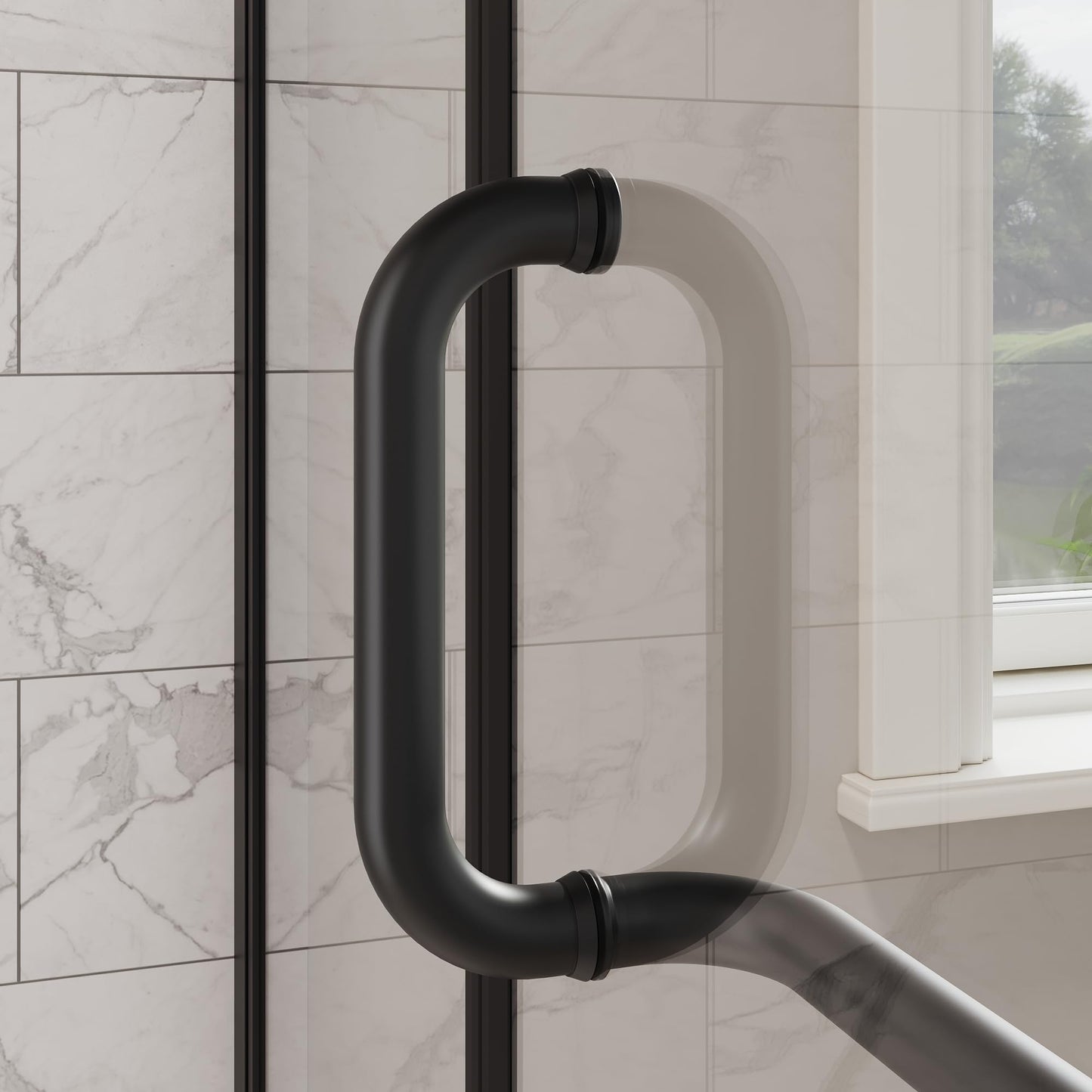 ELEGANT Frameless Shower Door 44'' W x 72'' H, Pivot Swing Glass Shower Door with 1/4'' Tempered Glass, Matte Black