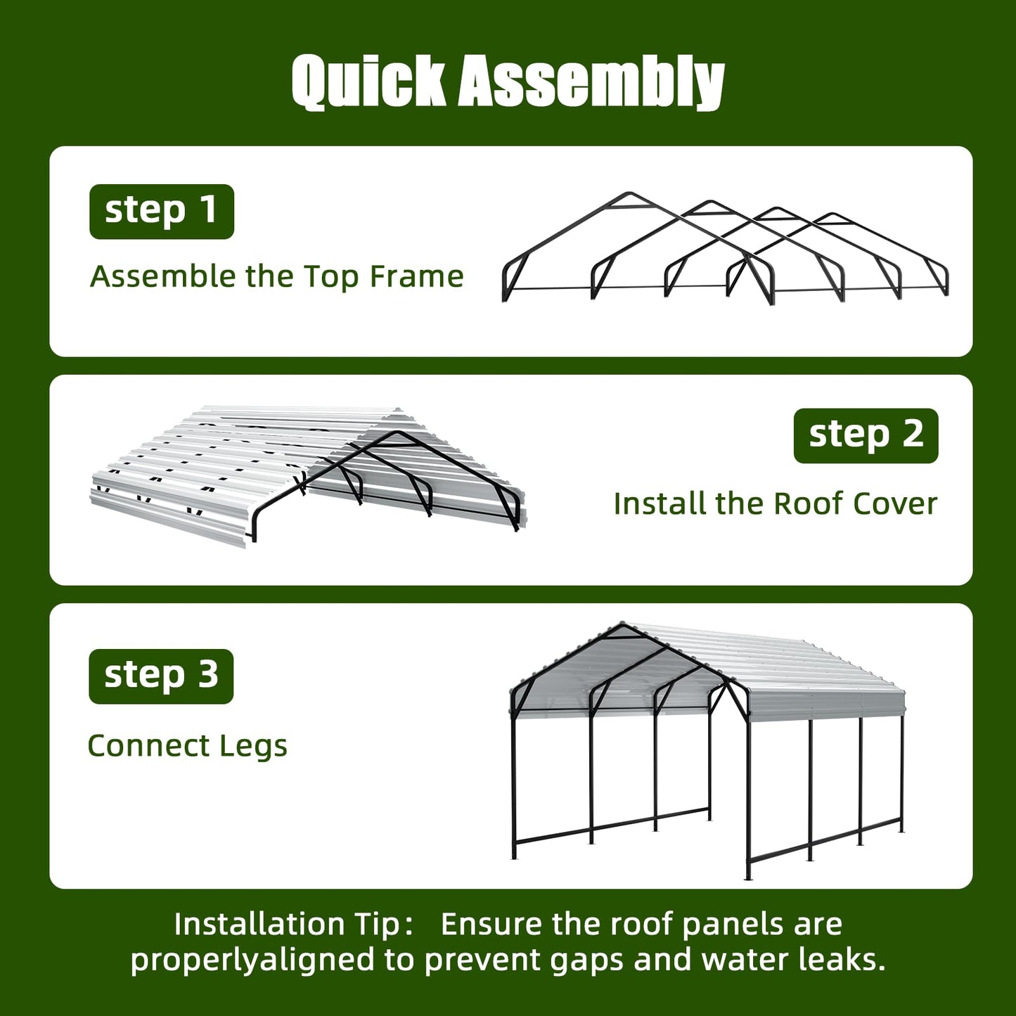 SAILARY Metal Carport 10x15 ft Heavy Duty Car Port Outdoor Canopy Steel Roof All-Weather Multi-Use Garage Shelter for Car, Boat, Tractor and Truck