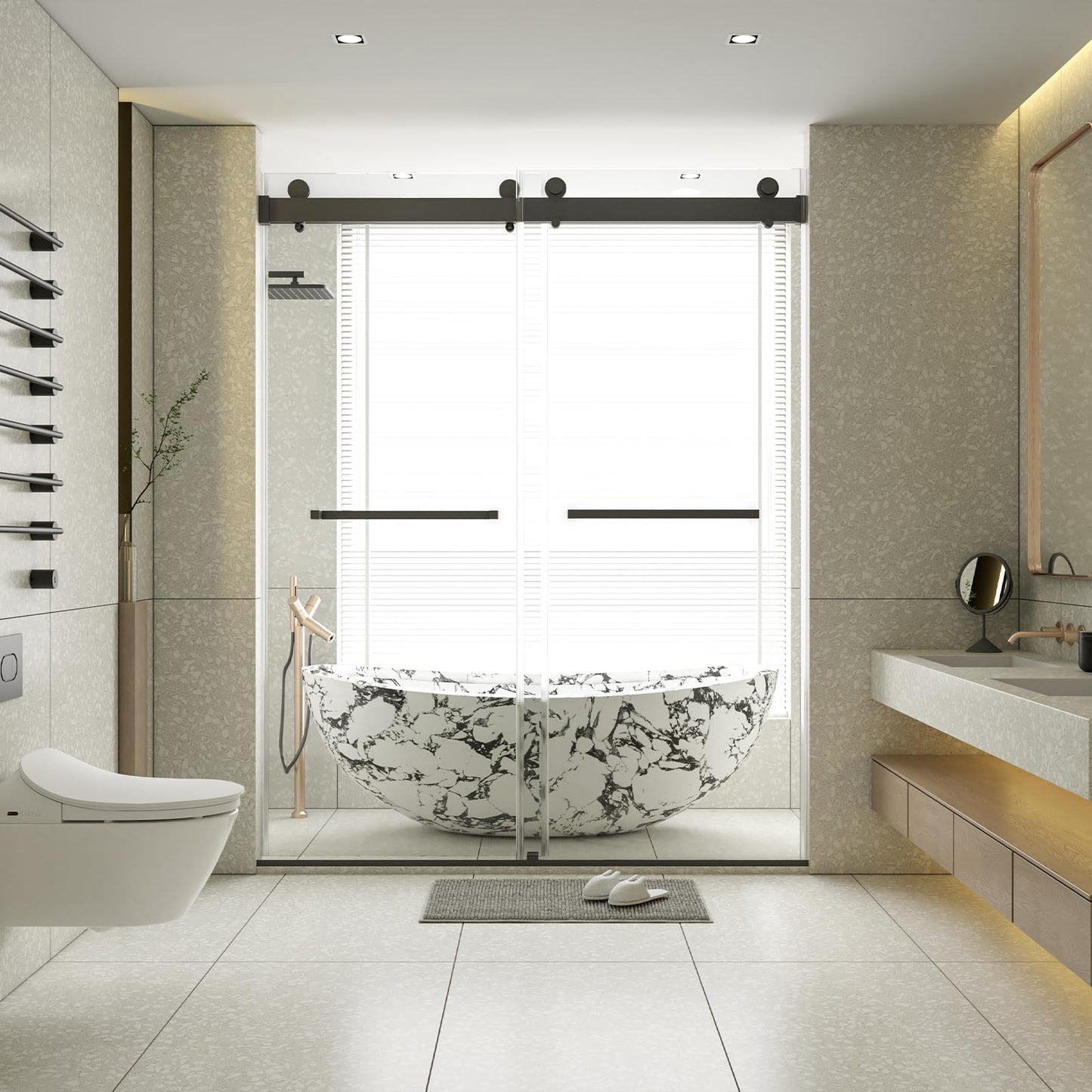 56-60" W x 76" H Sliding Frameless Soft-Close Shower Door, Glass Shower Door with Premium 3/8 Inch (10mm) Thick Tampered Glass, Matte Black Finish