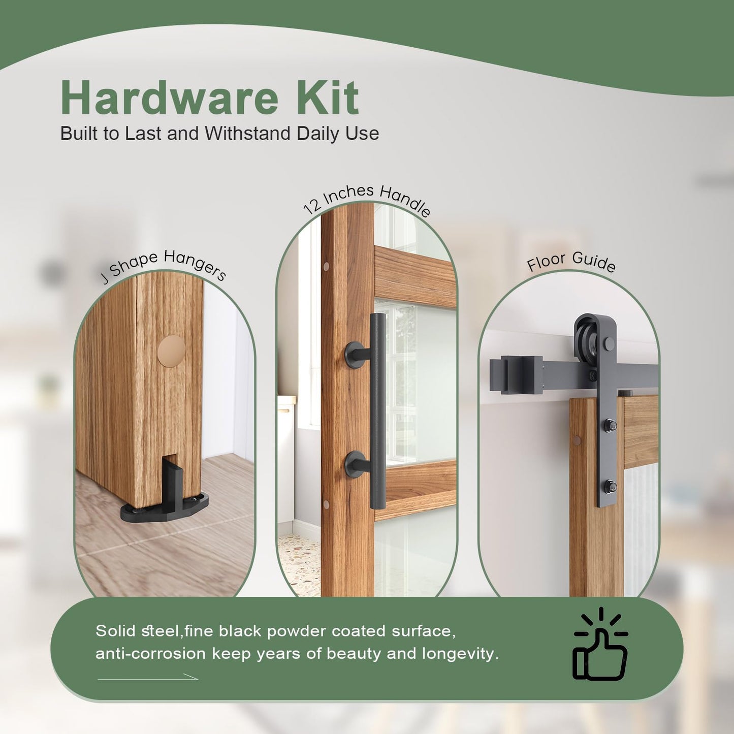 FREDBECK 36in x 80in Glass Barn Door Glass Door with 6.6FT Barn Door Hardware Kit & Handle Included,5-Panel Frosted Glass, Water-Proof Surface,Pre-Drilled Holes,Need Assembly