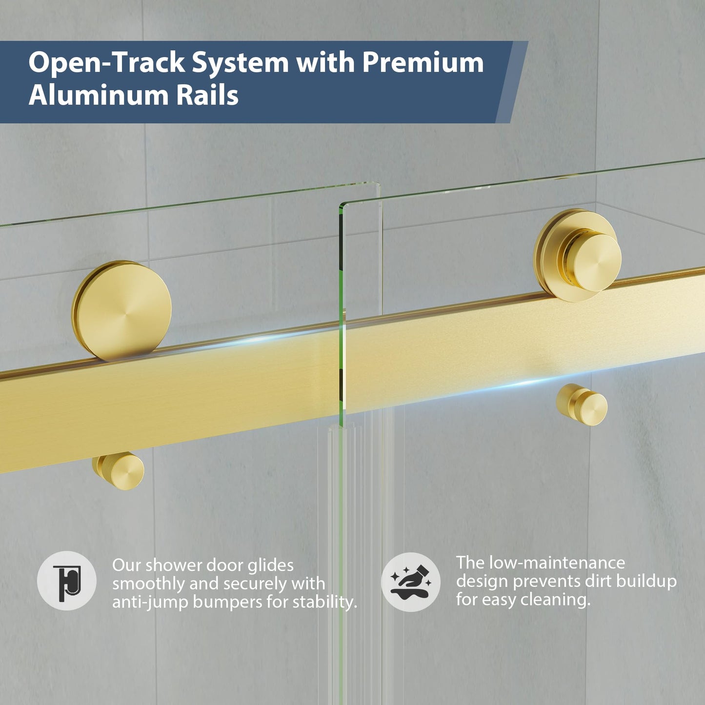 EASYWORC Frameless Double Sliding Shower Doors, 49-54" W x 76" H Shower Glass Door, 1/4" (6mm) Thick ANSI Certified Tempered Glass with Explosion-Proof Film and Nano Coating, Brushed Gold