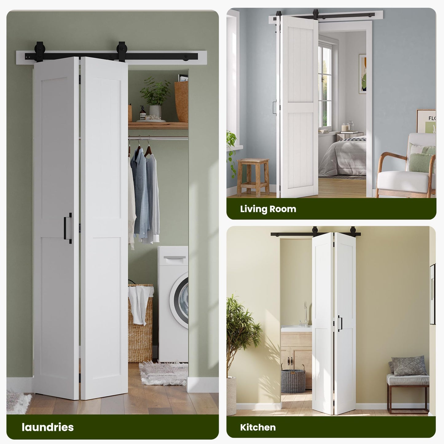 SMARTSTANDARD Bifold Barn Door 48'' x 84'',Bi-Fold Sliding Closet Doors with Hardware Kit Included,56'' Track Kit for 4 Doors,Waterproof & Quiet,Pre-Drilled Holes Easy Assembly,White