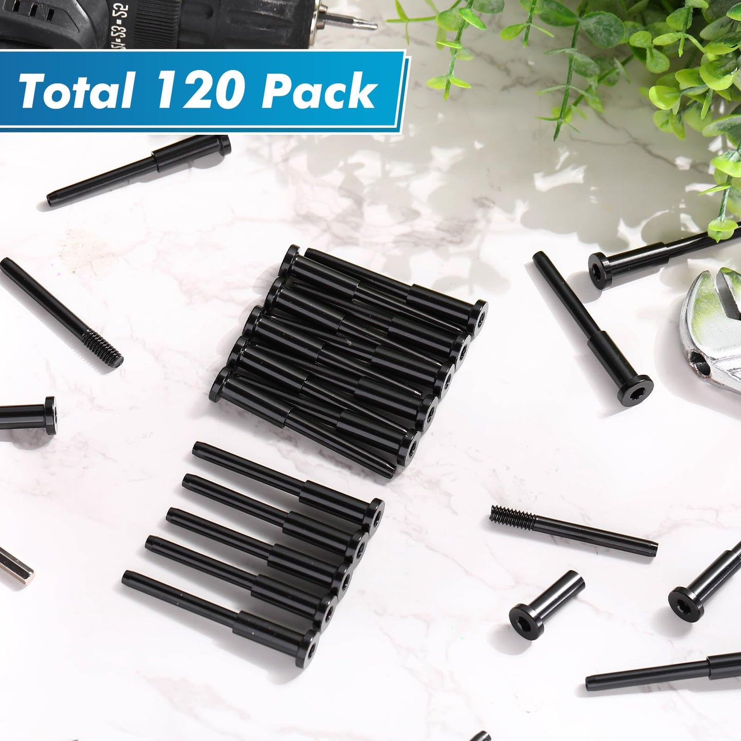 Blulu 120 Pack Invisible Cable Railing kit, T316 Stainless Steel 1/8" Invisible Receiver and Swage Stud End for Cable Railing, Swage Tensioner 1/8" for Wood/Metal Post, Hardware (Black)