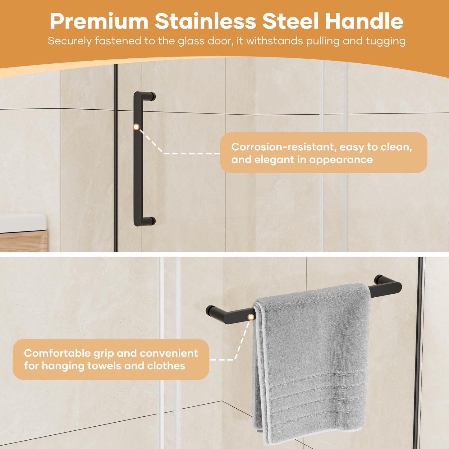 Mybos 74 x 60 Shower Door, Frameless Shower Door, Sliding Shower Glass Door with 5/16" (8mm) Clear SGCC Tempered Glass, Explosion-Proof Film, Stainless Steel Handle, Matte Black