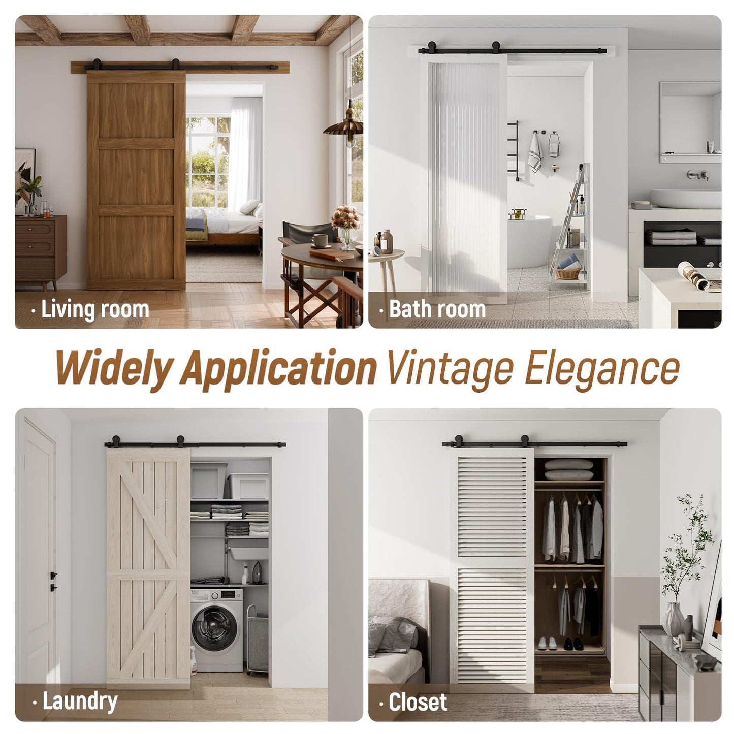 CCJH 5FT Sliding Barn Door Hardware Kit, Heavy Duty, Smoothly and Silently, Easy to Install, Fit 30" Width Single Door Panel, T-Shaped Style Black