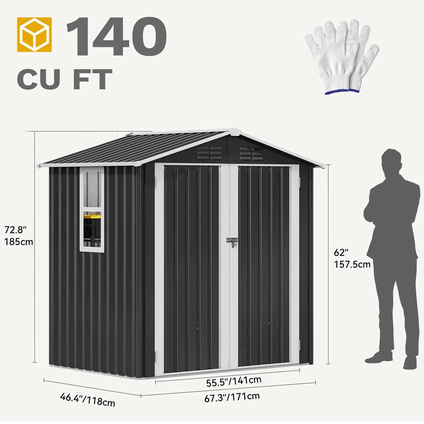 DWVO 6x4ft Metal Outdoor Storage Shed with Window, Lockable Tool Storage Sheds, Steel Garden Sheds with Sloped Roof for Backyard, Patio, Garage, Lawn, Gray + White