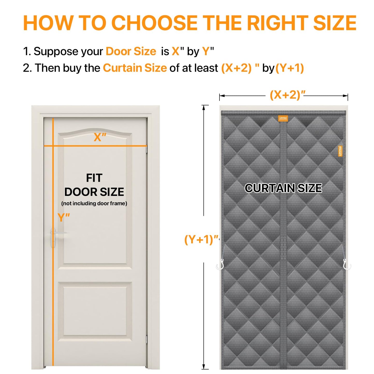 LOVIGA Heavy Duty Thermal Insulated Door Curtain, Thicken Oxford & Cotton Magnetic Thermal Door Cover for Winter, Weatherproof, Self Sealing, Keep Cold Out, Fit Doors Size 36 Inch×82 Inch Grey