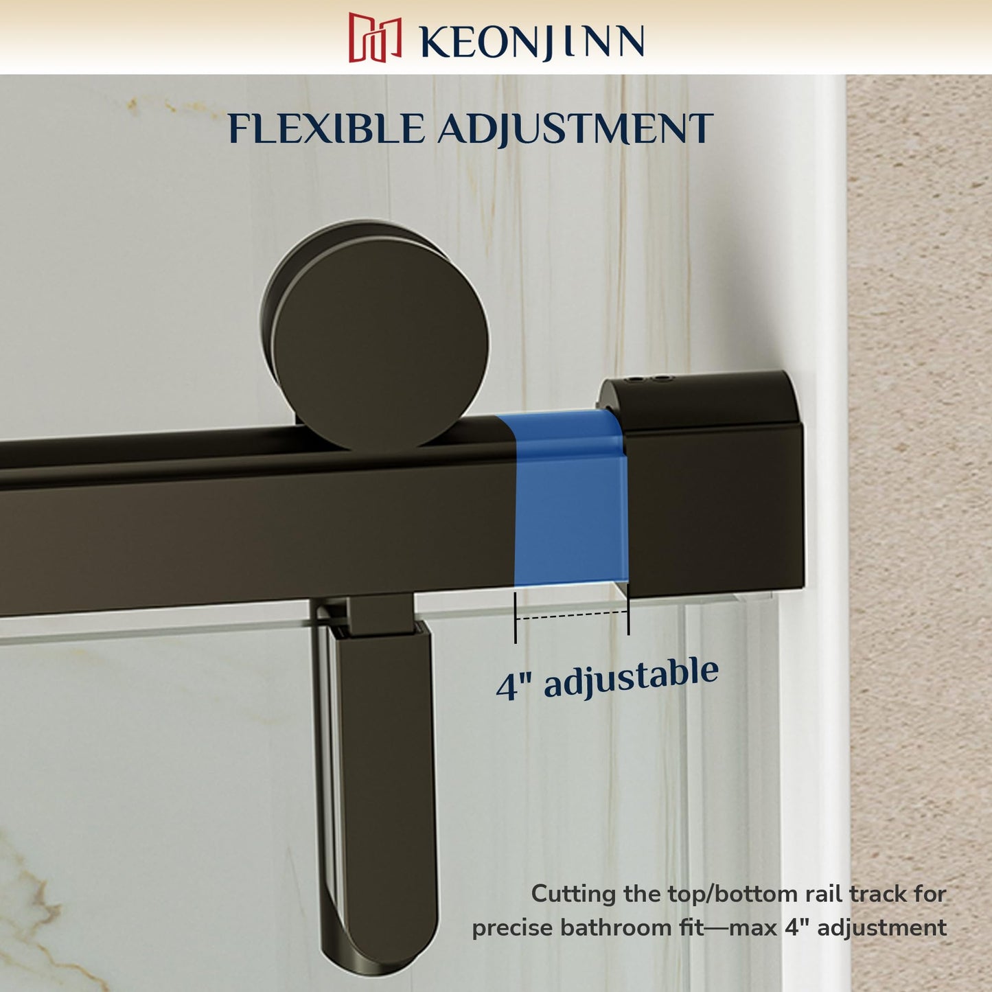 Keonjinn Sliding Shower Door, 44-48" W x 76" H Semi-Frameless Shower Door, 1/4" (6mm) Clear SGCC Tempered Clear Glass with Nano Coating, Silent Soft-Close Design, Matte Black