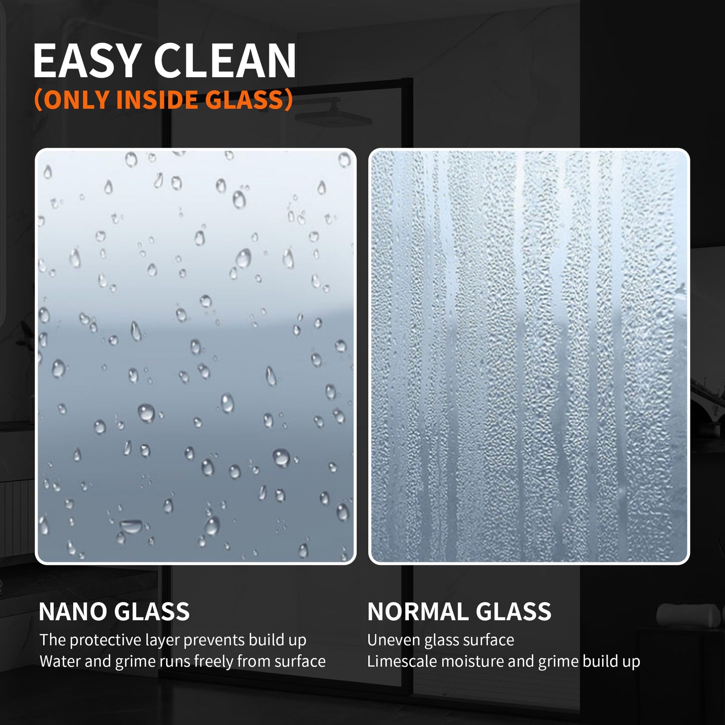 Shower Framed Glass Panel, 48" W x 74" H Shower Screen, 5/16" (8mm) Tempered Glass Shower Door, Fit for Walk-in Bathroom, Matte Black Fixed Shower Door
