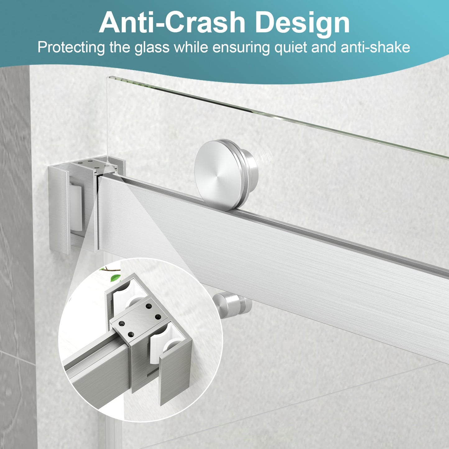 KPUY Frameless Shower Door, 49-54" W x 76" H Double Sliding Glass Shower Door, 1/4" (6mm) Thick Tempered Clear Glass with Explosion-Proof Film Nano Coating, Brushed Nickel