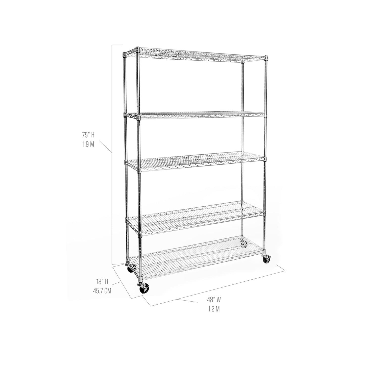 Seville Classics UltraDurable Heavy Duty NSF Solid Steel Wire Rack Storage Unit Organizer for Garage, Warehouse, Office, Restaurant, Classroom, Kitchen, 5-Tier Shelving, 48" W x 18" D
