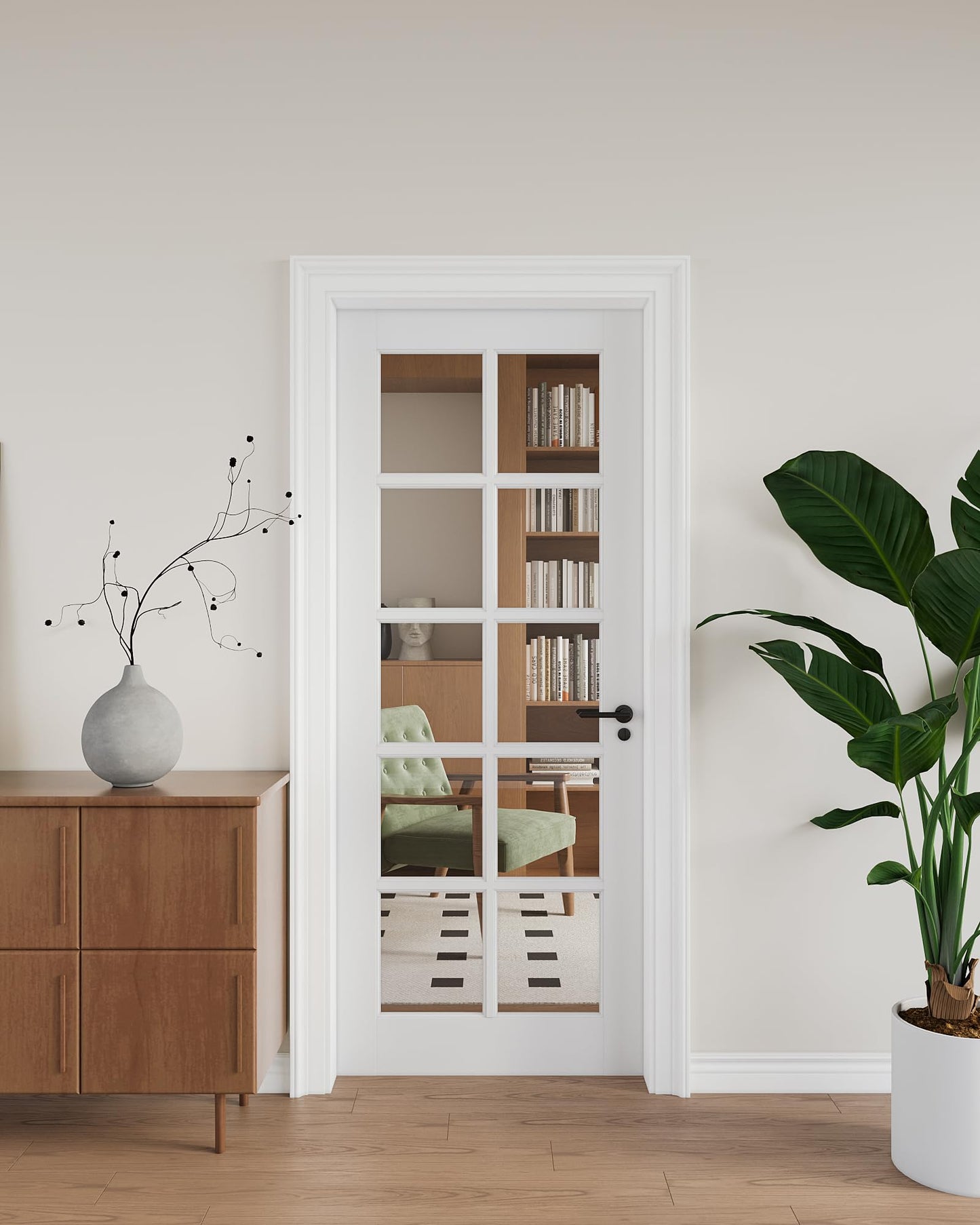 24"x 80" 10-Lite Clear Glass French Interior Slab Door, Solid Core Wood with MDF Door Panel for Bedroom Closet Laundry Pantry Bathroom White Pre-Finished Surface Paintable, w/o Hardware