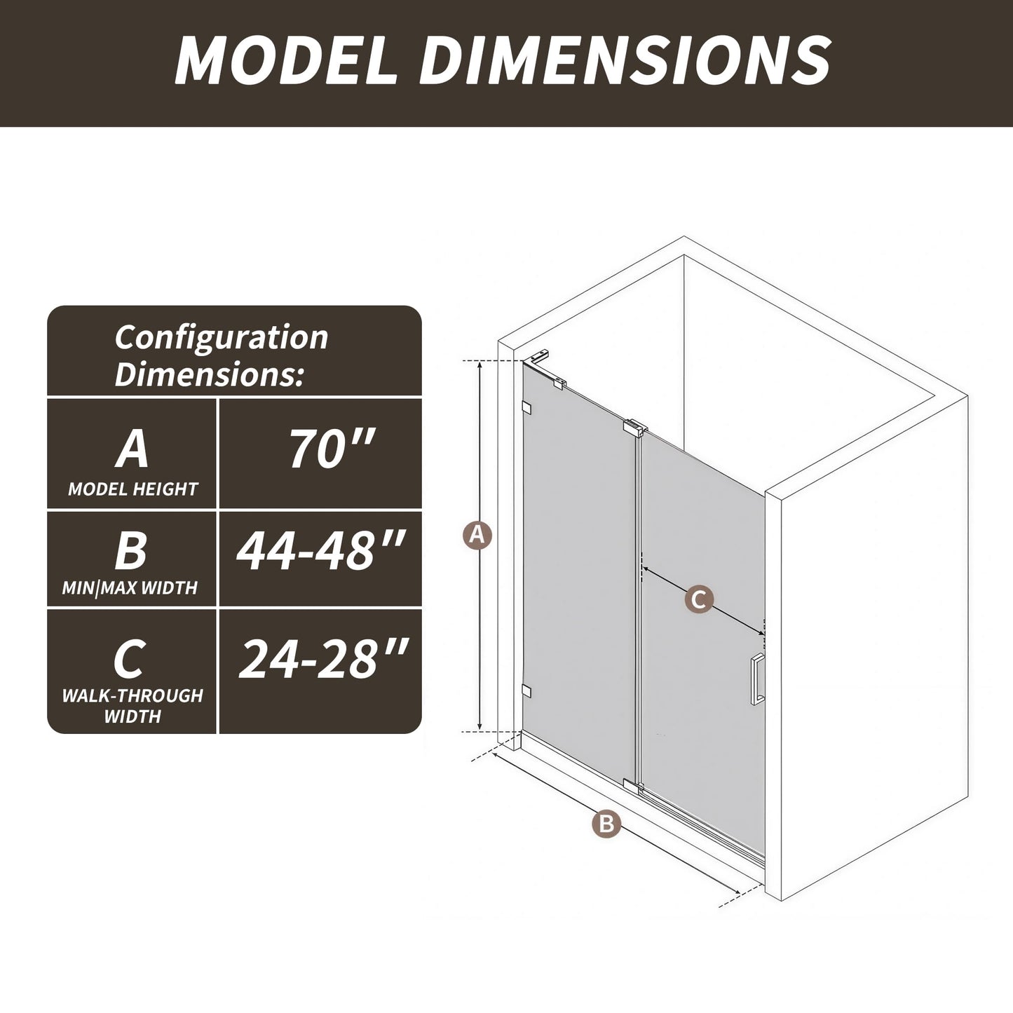 BILVOS 44-48" W x 70" H Frameless Pivot Shower Door, Semi-Frameless Hinged Shower Door with 5/16" (8mm) Clear SGCC Tempered Glass, Brushed Gold Pivot Shower Glass Door, Reversible Installation