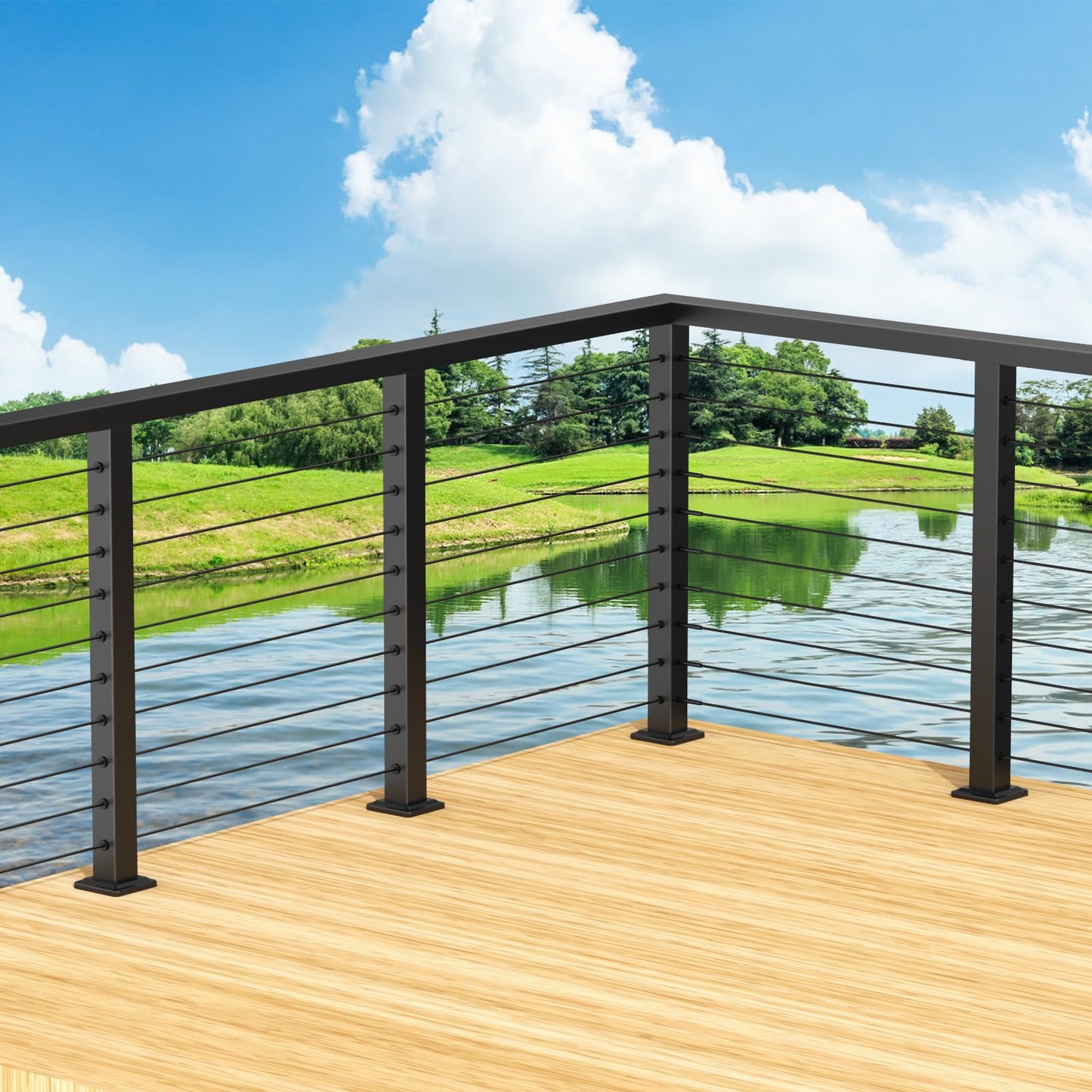 BLIKA 36" Cable Railing Corner Post(Post 35"x2"x2"), 3-Side Drilled Flat Top Surface Mount Corner Post, Stainless Steel Black Handrail Corner Post for Cable Railing Kits, BL05-CP