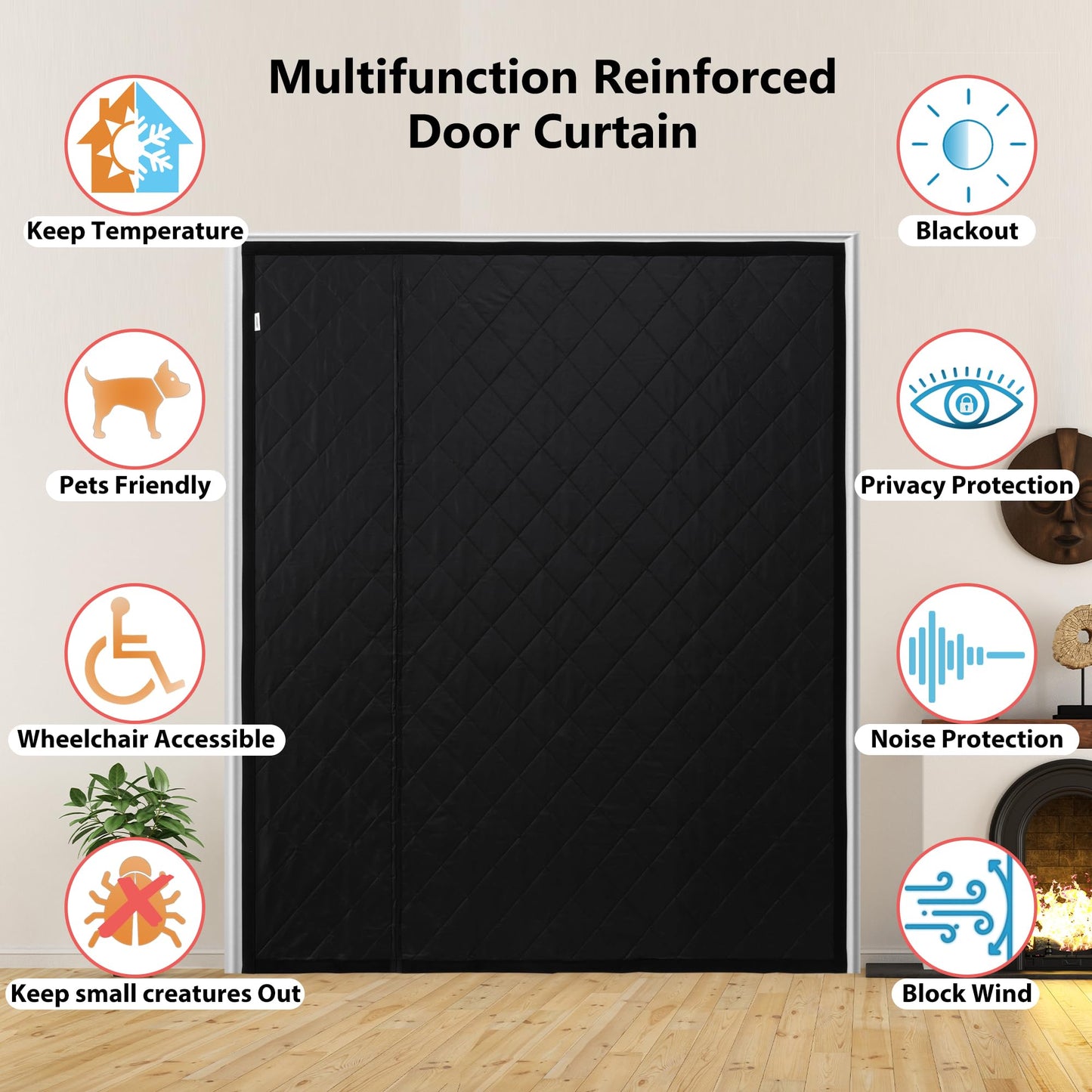 Reversible Wide Magnetic Thermal Insulated Door Curtain for Winter,Thicken Polyester Fiberfill & Heavy Duty Oxford Cloth,Temporary Window Insulation Cover Curtain for French Sliding Door,74”x81”