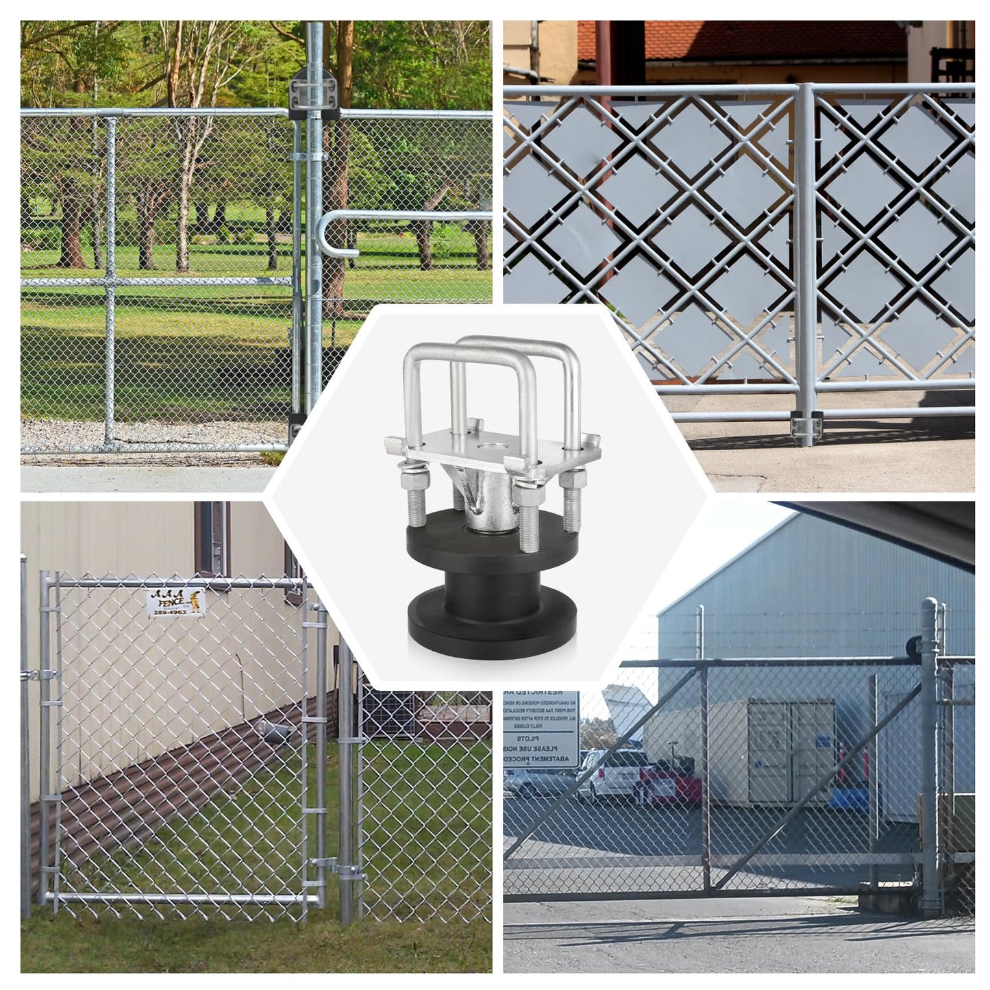 Pubotlu 4 Pack Sliding Gate Rollers, Nylon Cantilever Rollers 2" Gate Frames, 4" Square Post Chain Link Fence Parts, Cantilevered Rail Fence Gate Kit,Sliding Gate Kit Hardware