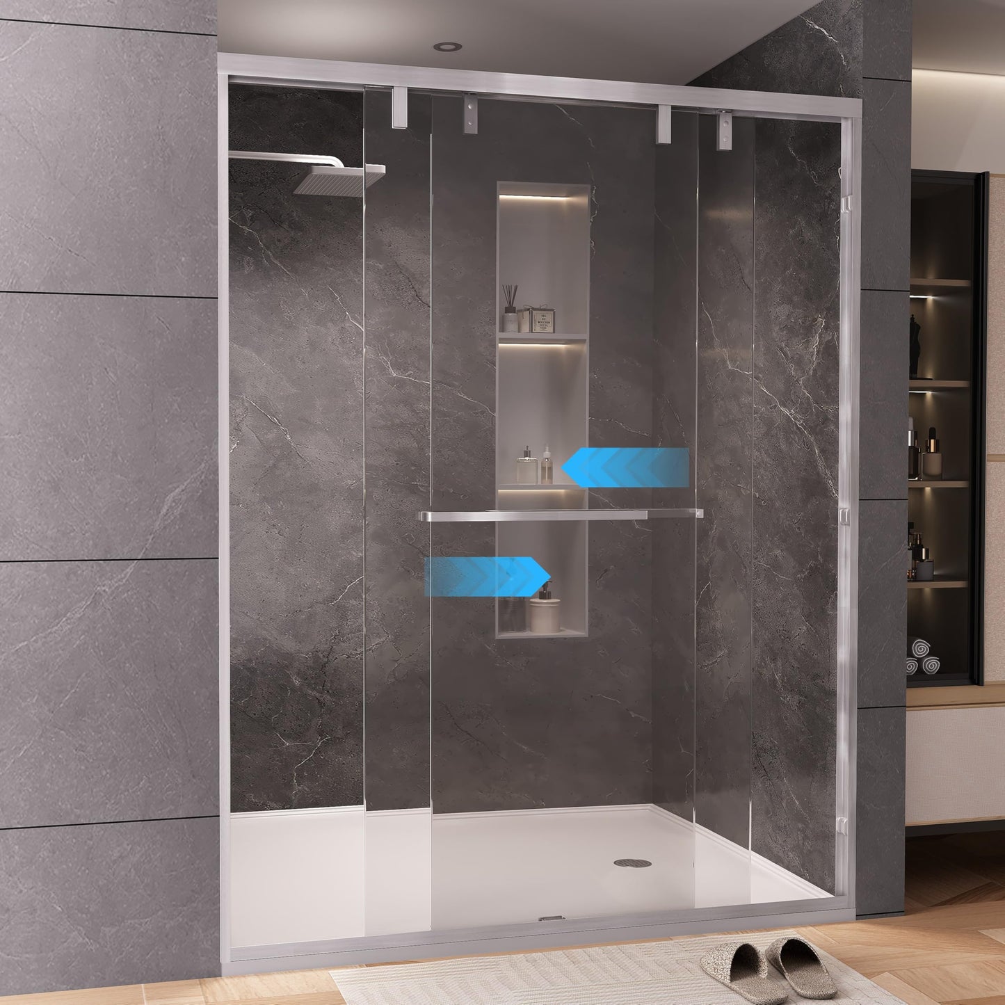 Dyvalis 49-54" W x 76" H Semi-Frameless Double Sliding Shower Door, 1/4" (6mm) SGCC Tempered Clear Glass with Easy-Clean Coating, Bypass Glass Shower Doors, Brushed Nickel