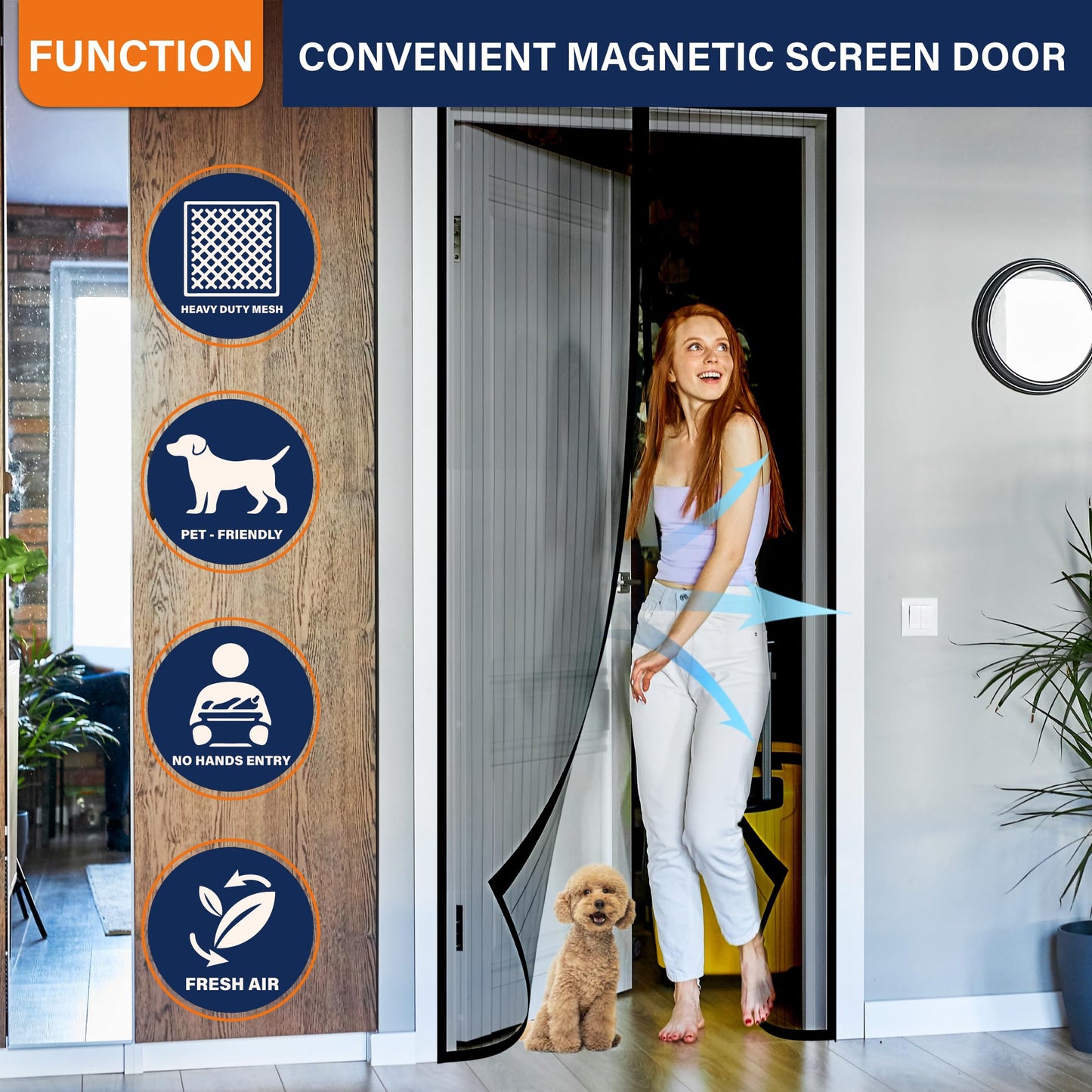 Magnetic Screen Door, Heavy Duty Door Screen Magnetic Closure Keep Bugs Out,Pet & Kid Friendly,Hands Free Door Screen Fit Door Size40 x 96 Inches Black