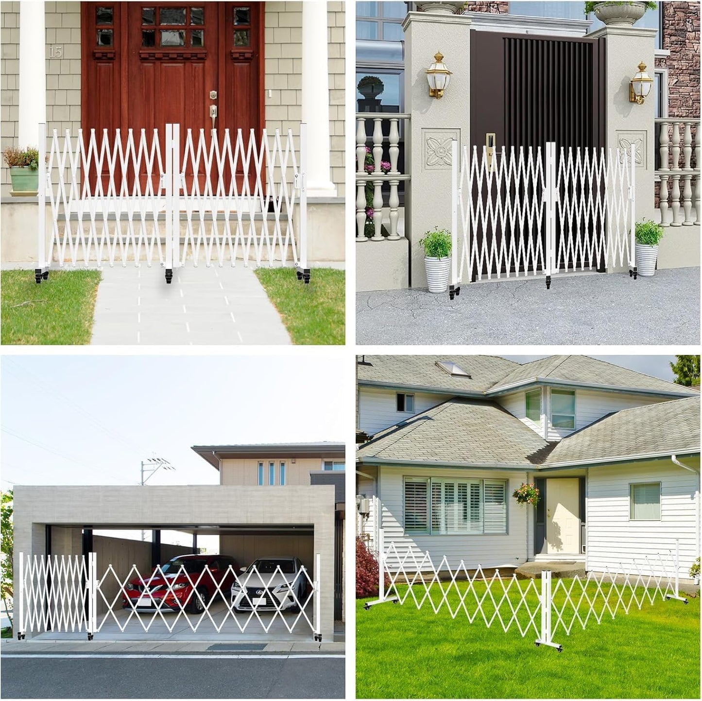 TSAYAWA Retractable Fence Outdoor, 213" Wide Expandable Driveway Gate for Dogs, Aluminum Portable Retractable Barricade for Garage, 18 Feet Expanding Security Gate with Casters, Rotatable, White