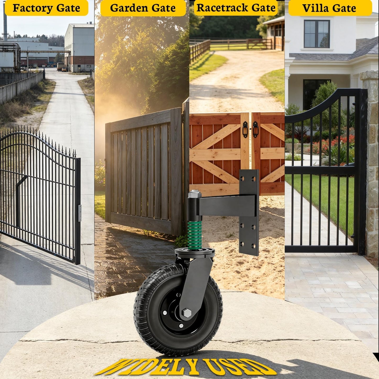 Qrooviiy 6Inch Fence Gate Wheels,600 lbs Capacity Gate Wheels with Caster Srping Cushioned for Metal/Wooden Gate,360 Degree Swivel with Suspension for Swing Gate Support (Black 1Pack)…