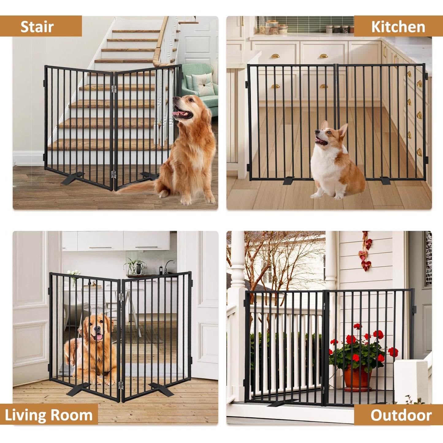 Metal Freestanding Dog Gates with Door,Extra Wide 24", 32" Height Foldable Dog Fence for Indoor & Outdoor, Heavy Duty Freestanding Pet Barrier for Stairs, Doorways, Halls, Kitchen,Yard,Christmas Tree