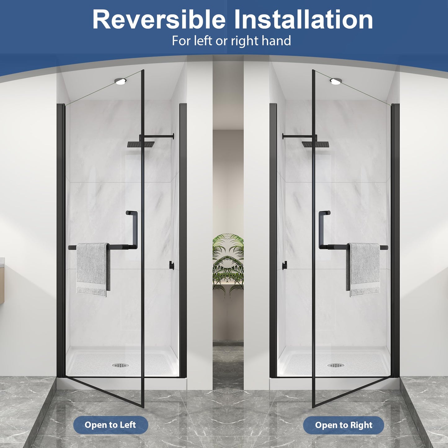 KPUY Pivot Shower Door, 32-34" W x 72" H Frameless Single Swing Glass Shower Door with Explosion-Proof Film Nano Coating, 1/4" (6mm) Thick Tempered Clear Glass, Matte Black
