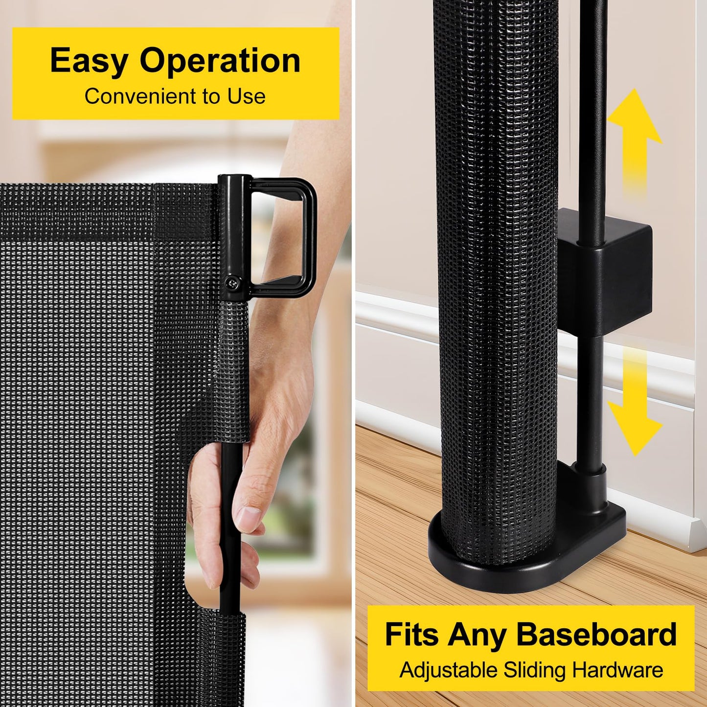 Reinforced 42” Tall x 200” Extra Wide Retractable Baby Gates, Extra Long Pet Gate with Support Rods, Outdoor Dog Gate for Wide Openings Large Baby Gates for Dogs Outdoor Gates for Decks, Black