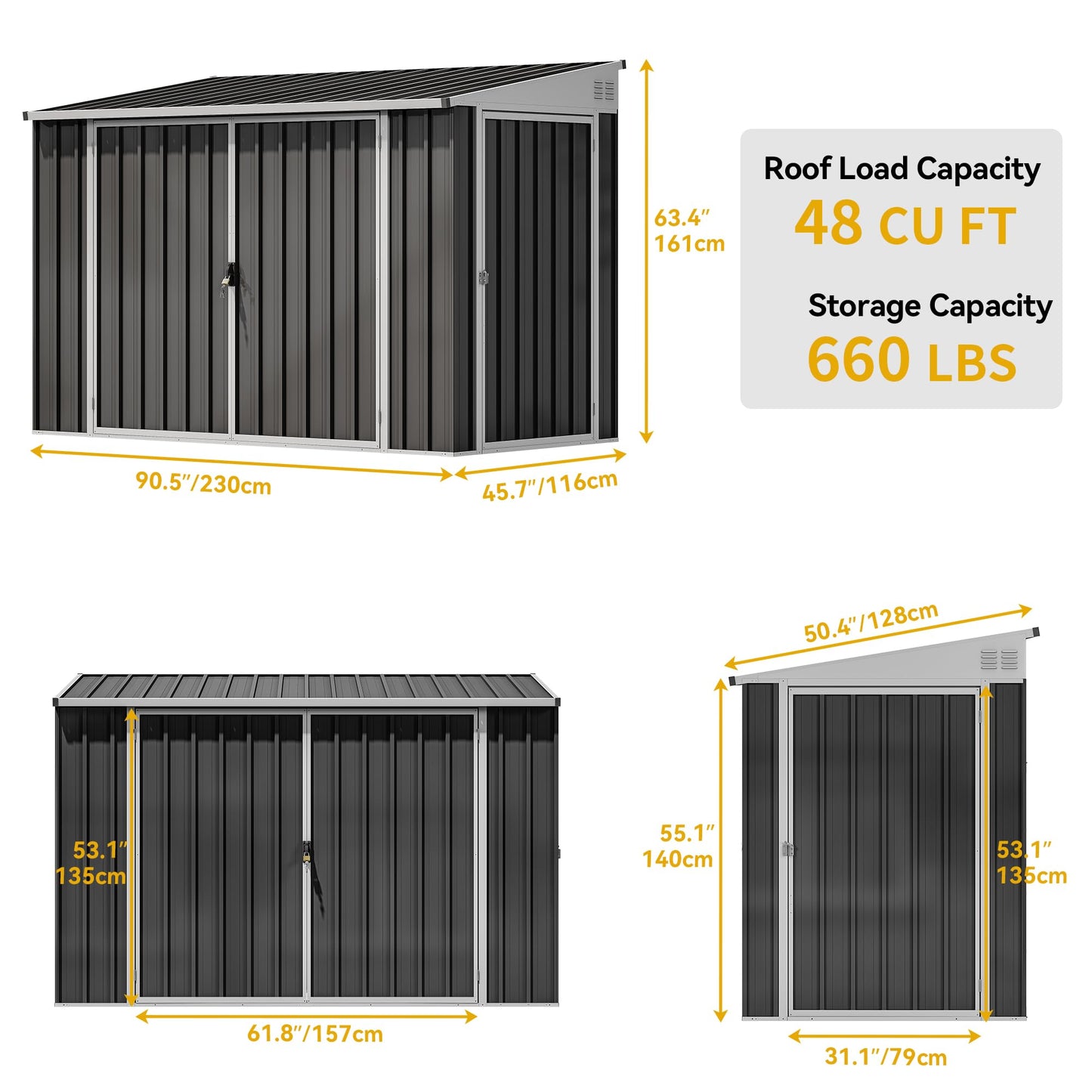 DWVO Outdoor Storage Shed, Waterproof Metal Garden Shed with Lockable Door, Storage Shed for Bike, Garbage Can, Lawnmower, Tool (4 x 8 FT)