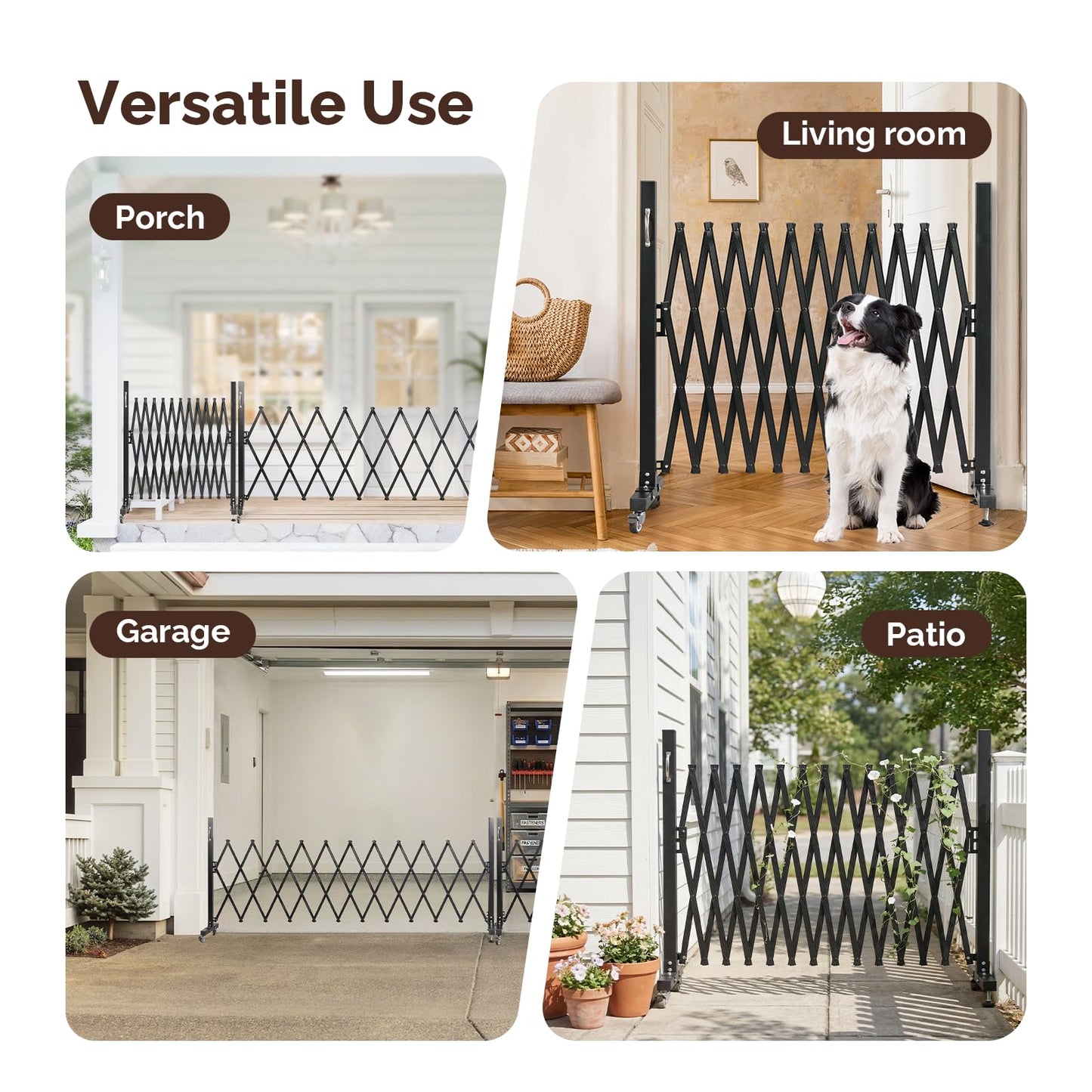 VINGLI 11.5ft Expandable Garden Fence with Casters, Aluminum Retractable Barricade Gate, Adjustable Safety Gate, Pet Barrier for Patio, Garage, Driveway, Crowd Control (Black)