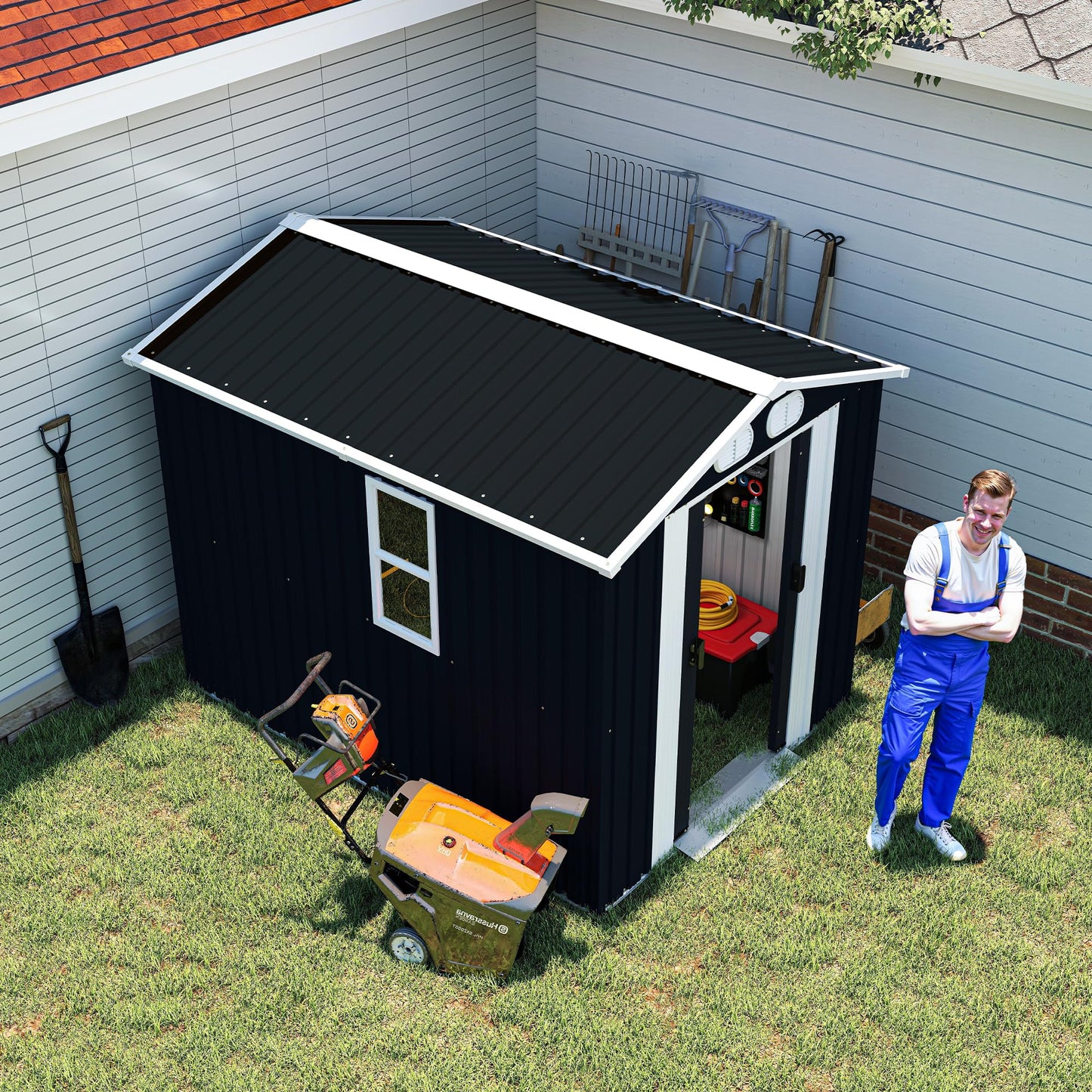 KEIKI 8x6 FT Outdoor Storage Shed, Metal Garden Shed, Heavy Duty Tool Shed, Lockable Weatherproof Storage House with Air Vents for Backyard Patio Outdoor Storage, Dark Gray