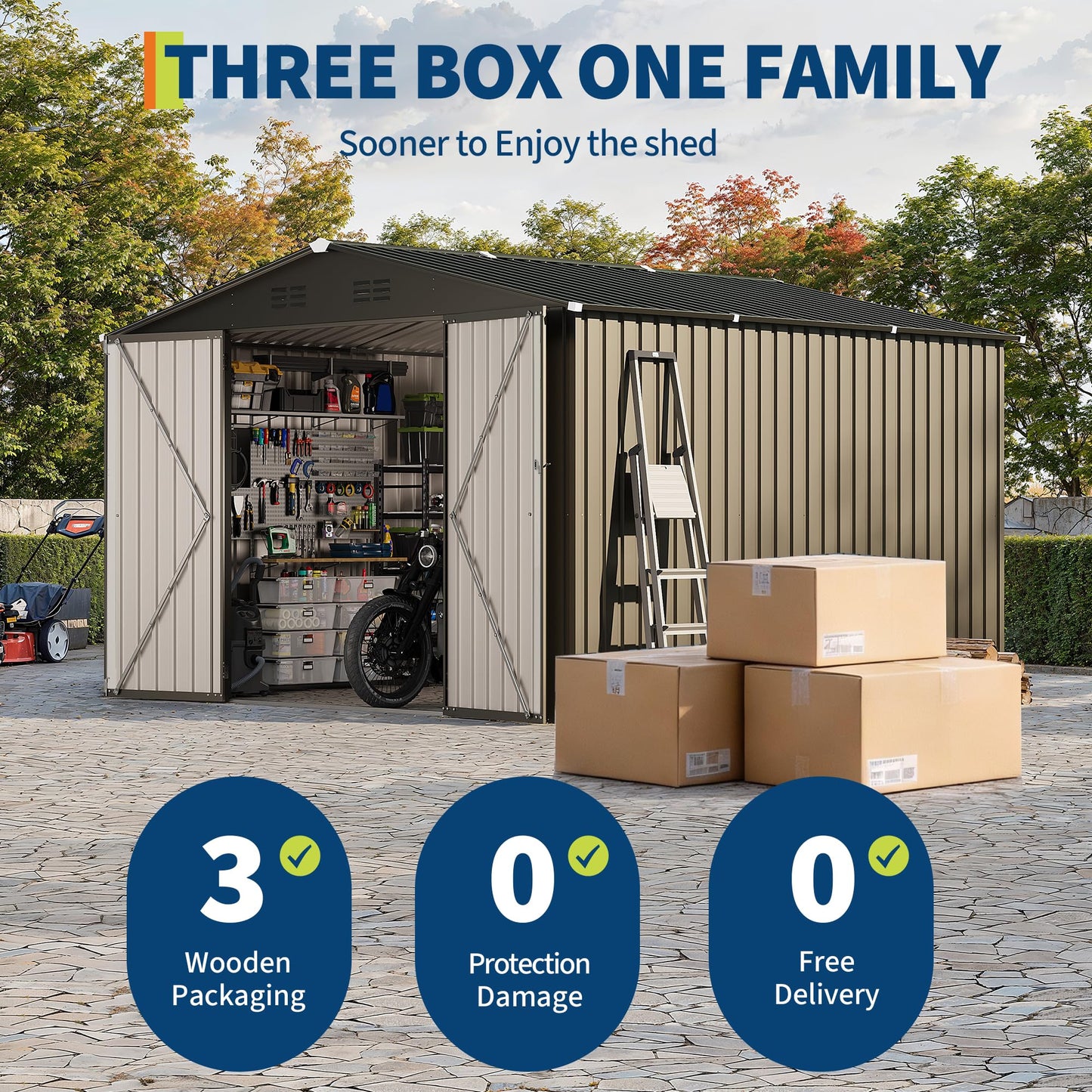 GarveeLife 10 x 10 FT Outdoor Storage Shed,Metal Garden Sheds&Outdoor Storage Clearance, Large Tool Shed Outdoor with Single Lockable Door,Ideal Storage House for Backyard Garden Patio Lawn
