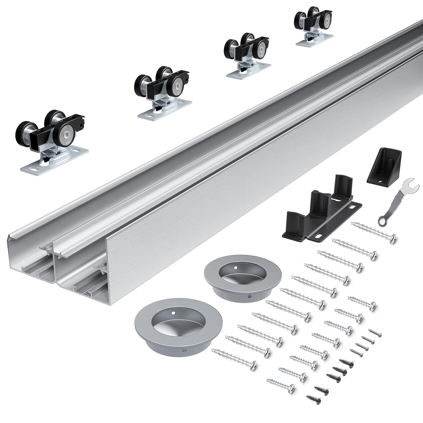 COSHOMER 4FT Bypass Door Hardware, Closet Door Track Kit, Top-Mounted Style, Made of Heavy Duty Aluminum, Smoothly and Quietly, for 2 Doors System - Fit Min Door Panel Width of 24.5in, Silver